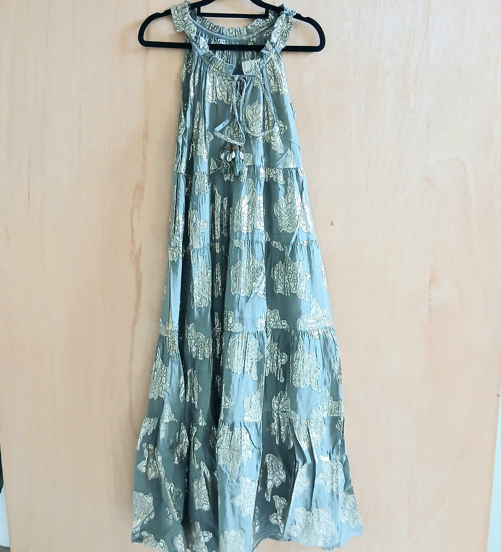 Long Cotton Pleated Collar Dress - 64590 Vert Fonce