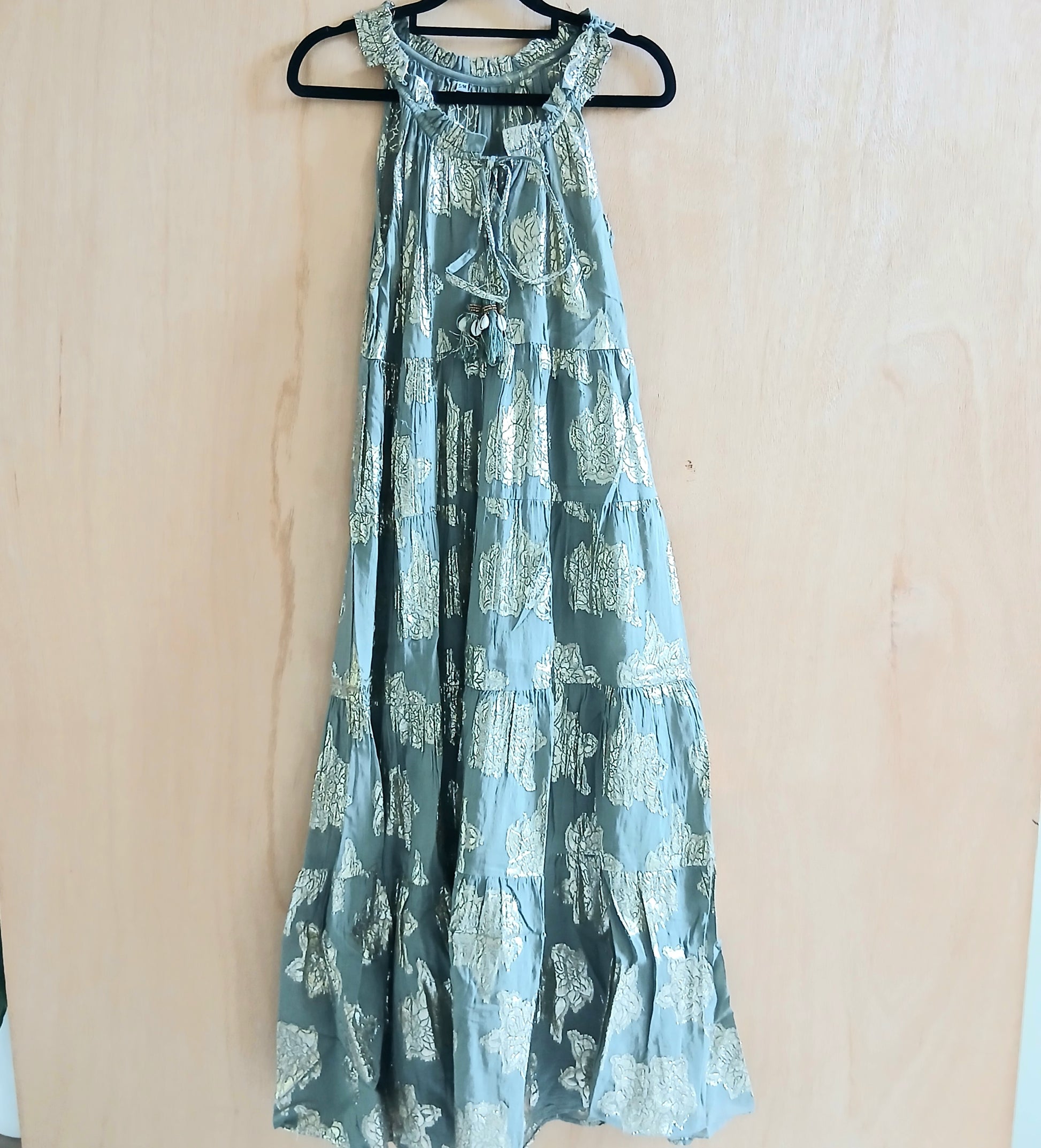 Long Cotton Pleated Collar Dress - 64590 Vert Fonce