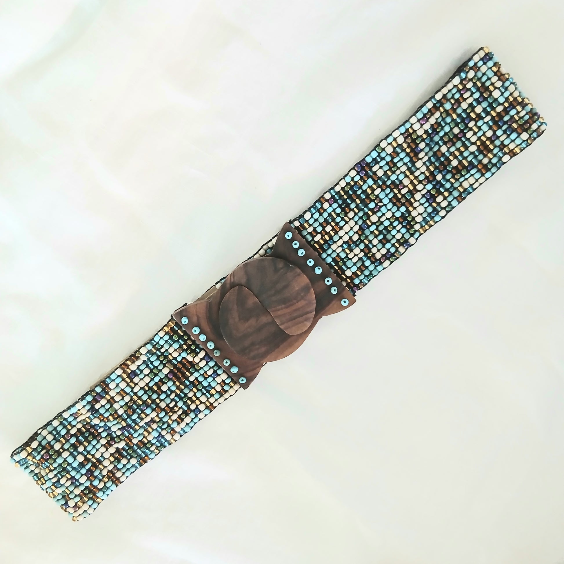 Plain Pearl Belt with Wooden Buckle - Waist Belt 36718