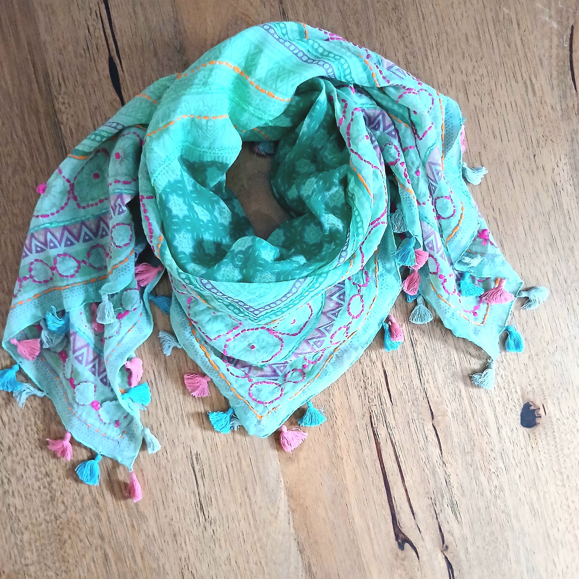 PRE-ORDER Embroidered Square Cotton Scarf 44809