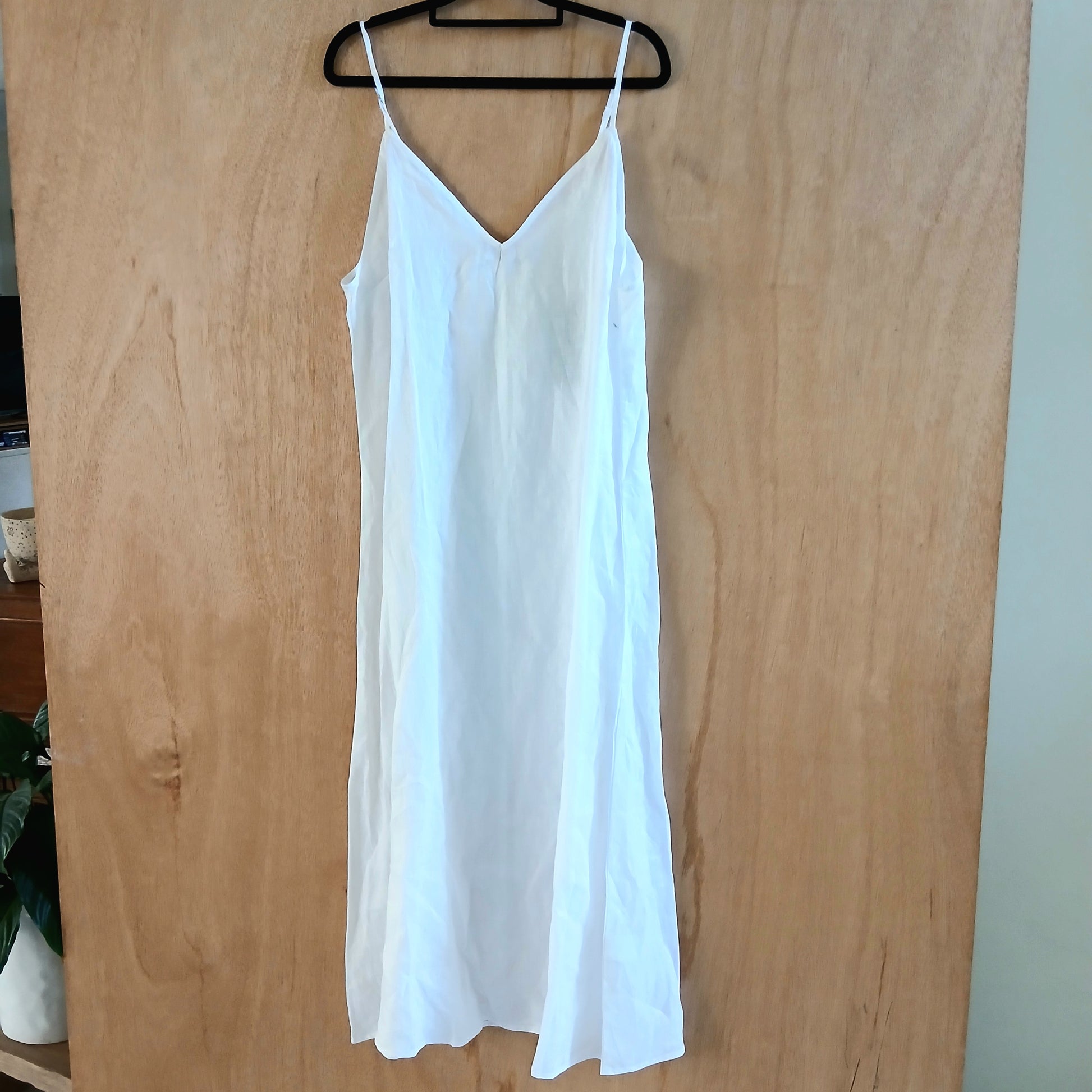Plain Linen Strap Dress White 64463 Sample