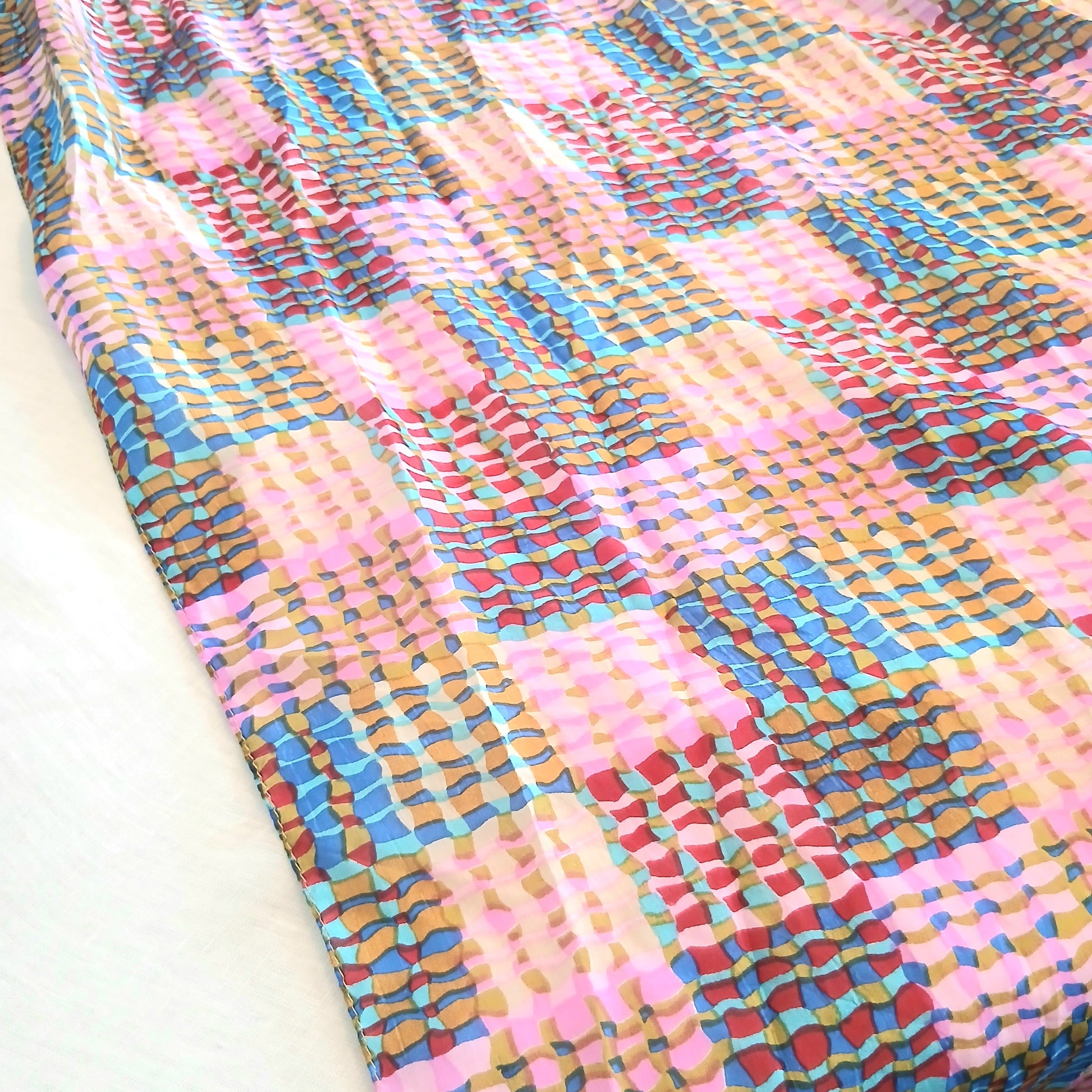 PRE-ORDER Pure Silk Scarf Lines and Squares Design Large TS-1146