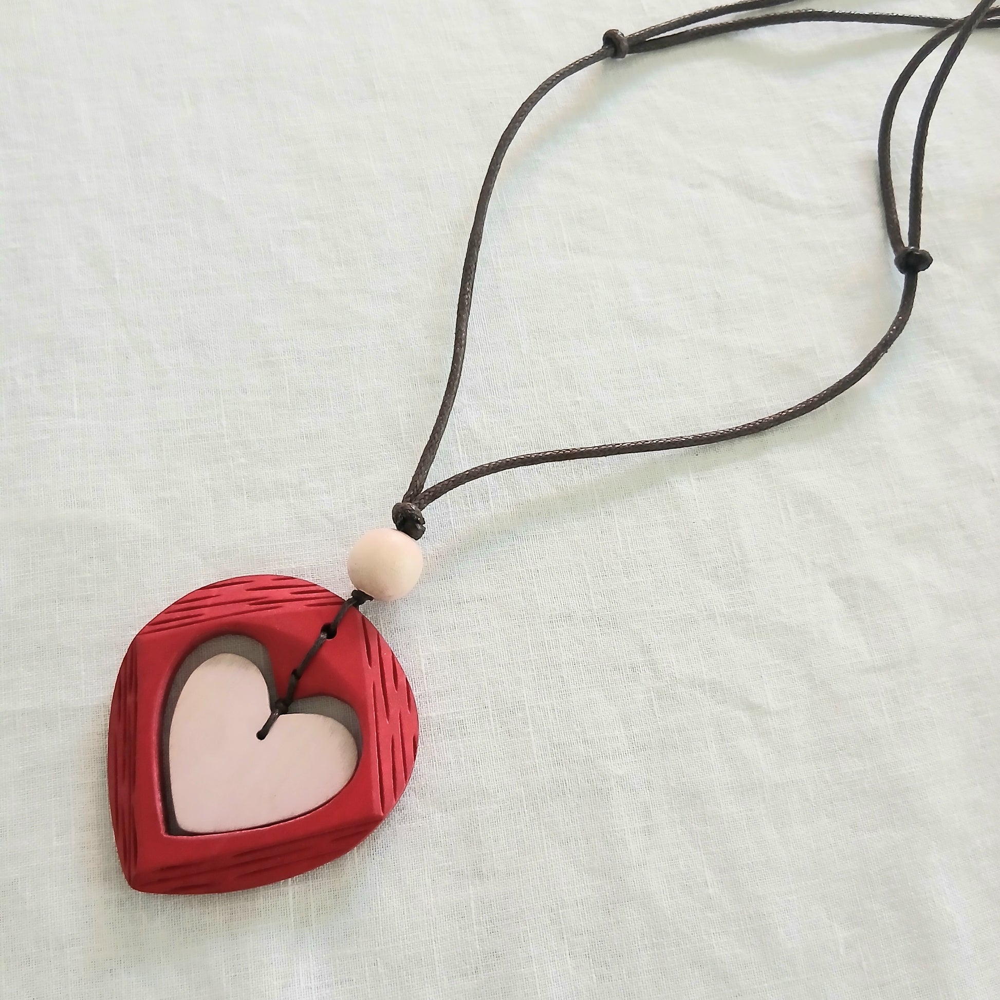 PRE-ORDER Wooden Heart in Heart Pendant Necklace N7-1361