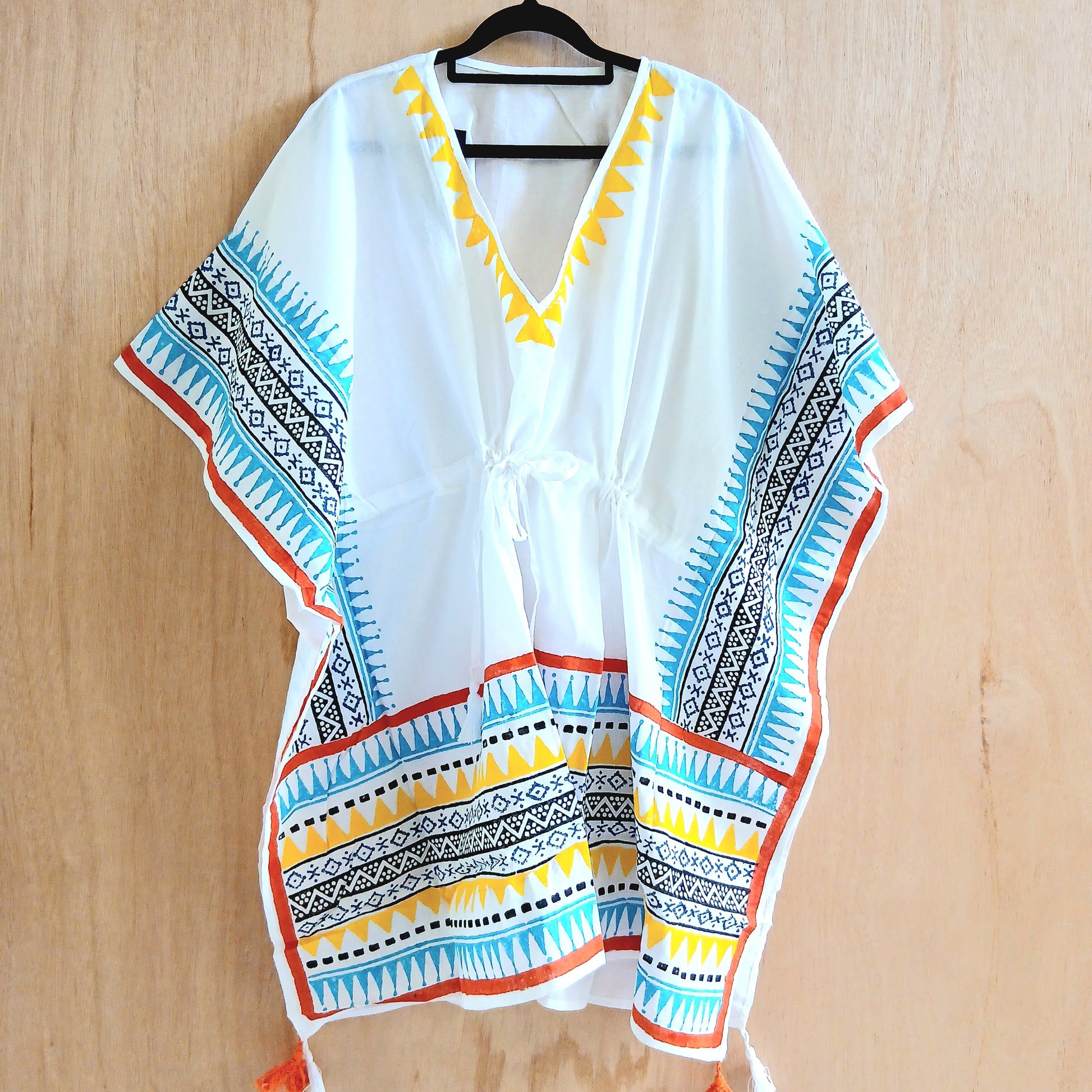 White, blue, yellow patterned Kaftan Cp1276k