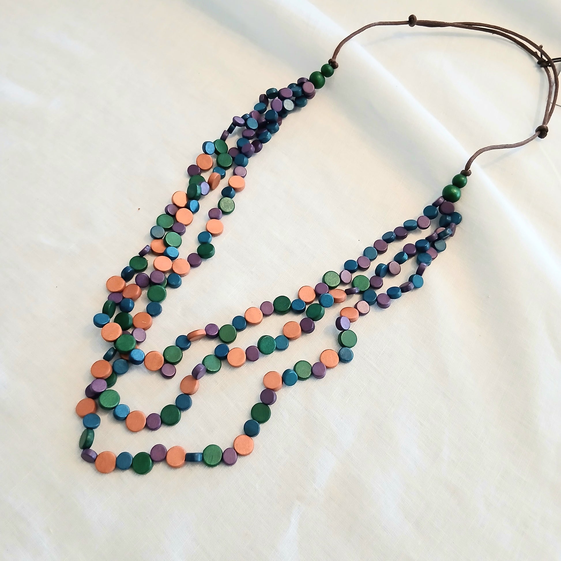 Multicoloured and Layered Wooden Beaded Necklace N7-705