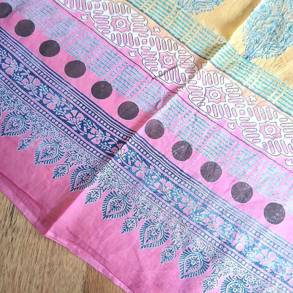 Block Print Cotton Scarf with Tassels - 64808