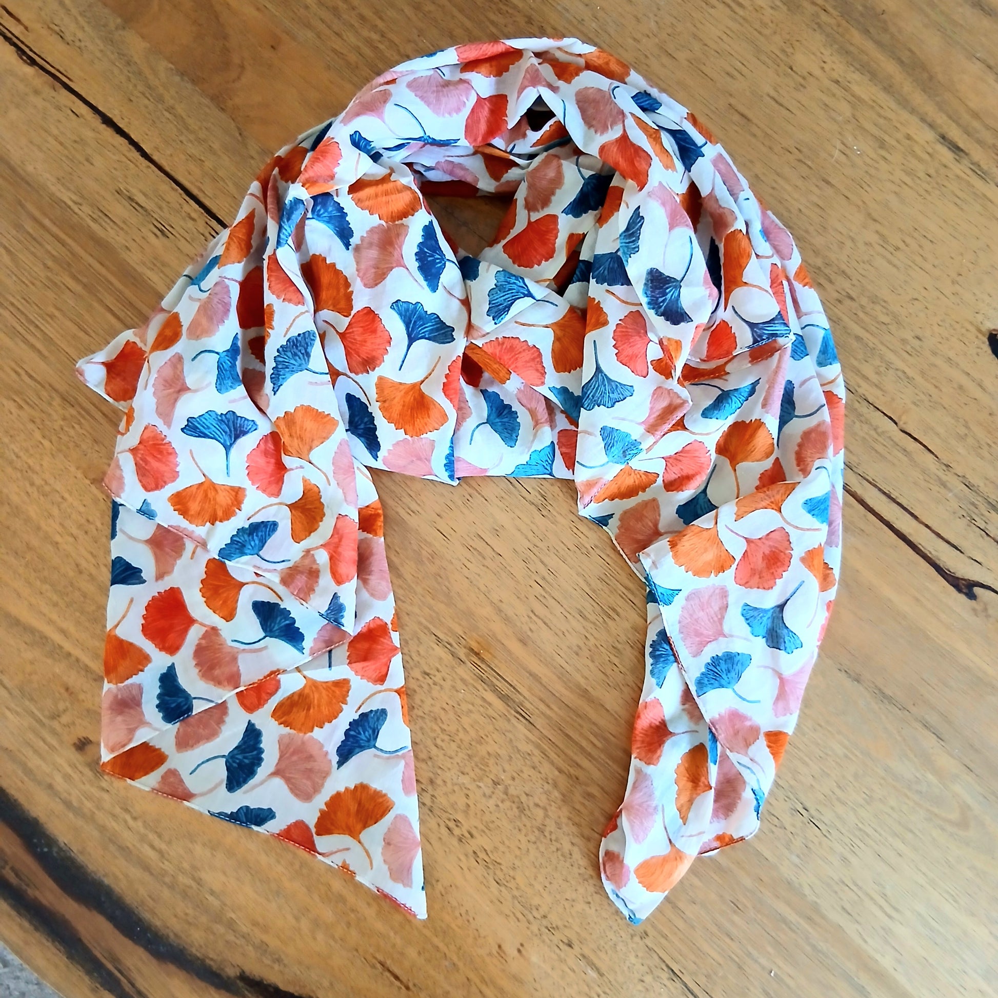 Gincko Leaves Printed Cotton Scarf - 64706