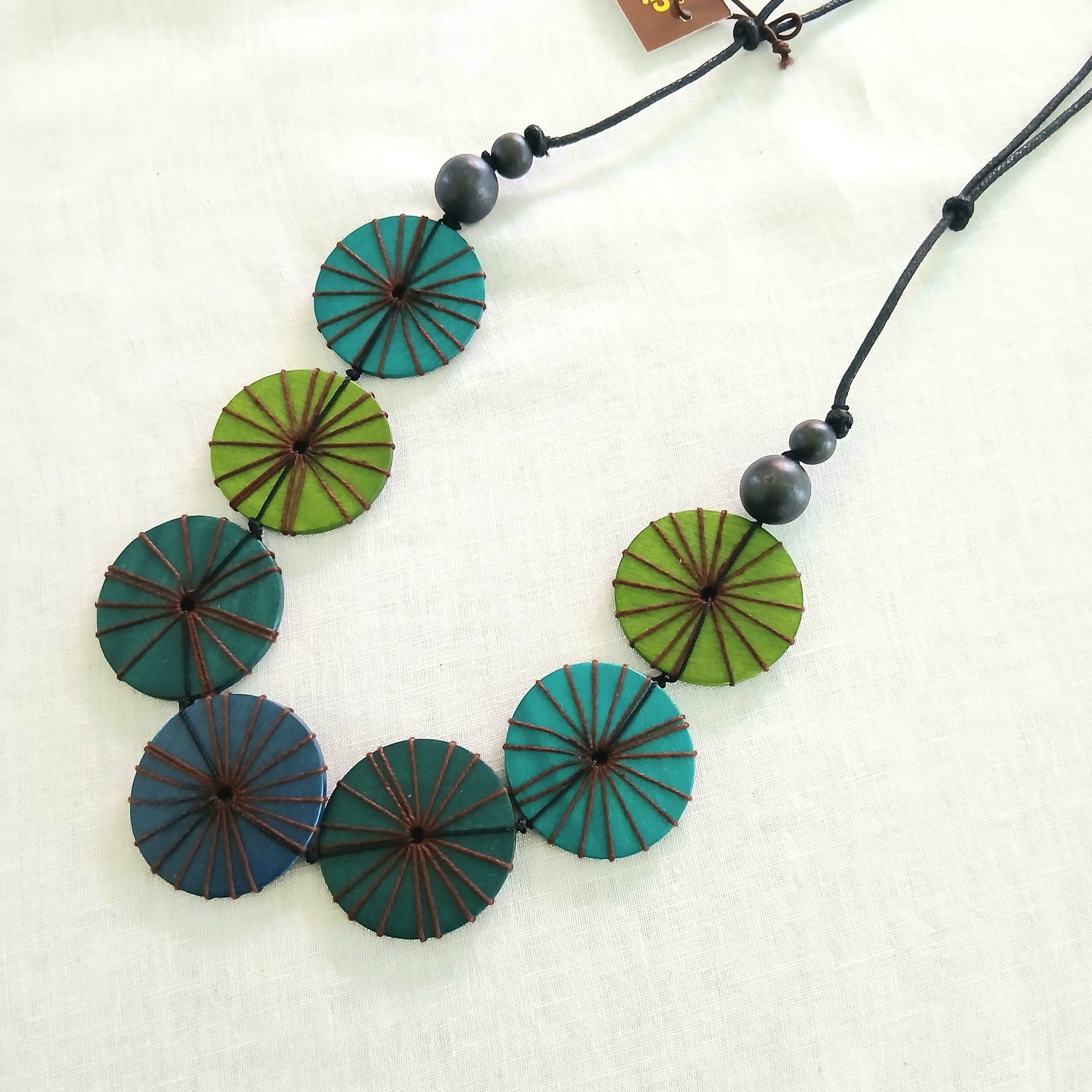 Large Blue Embroidered Wooden Necklace N7-281FCM