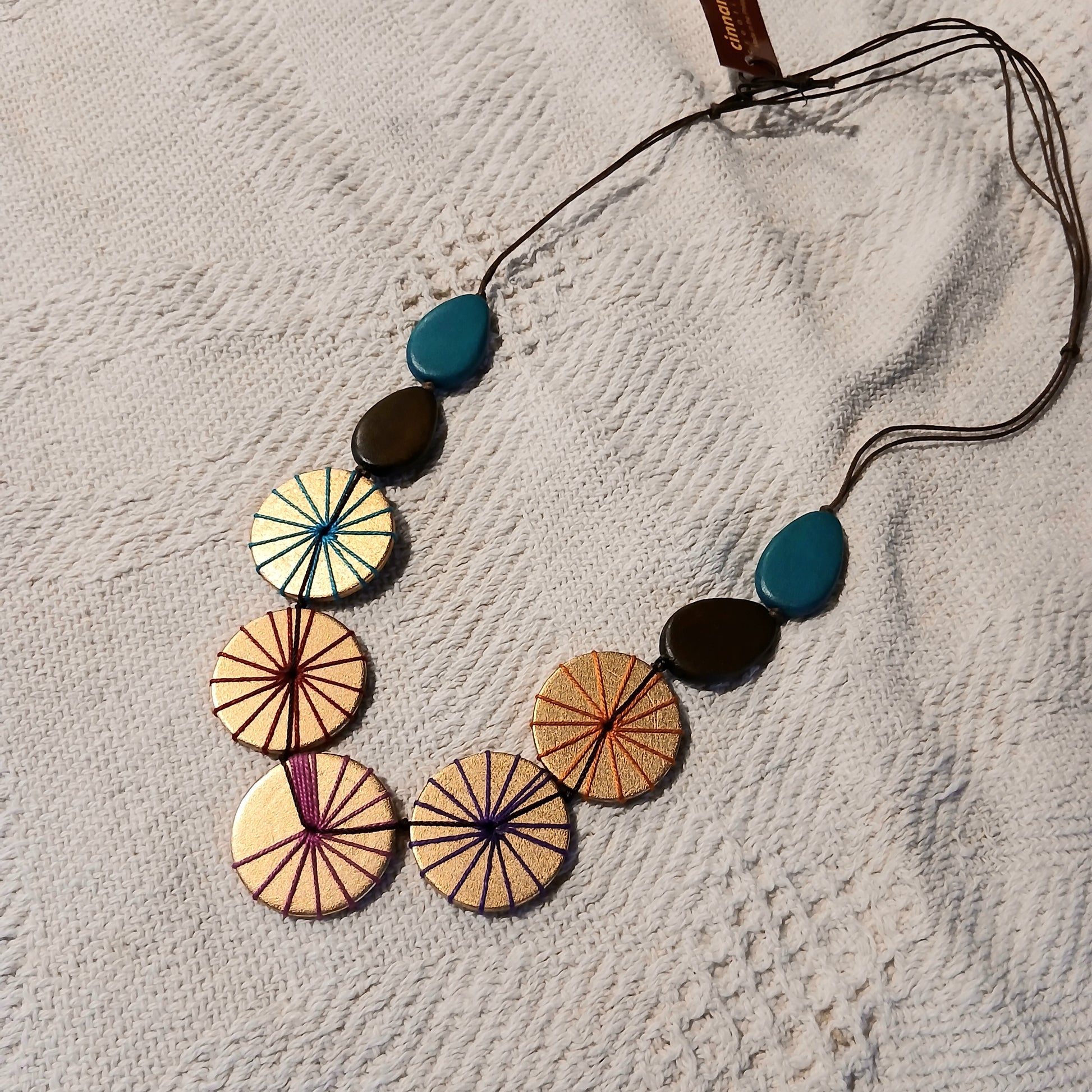 Embroidered Wooden Beaded Necklace N6-4625MNJT