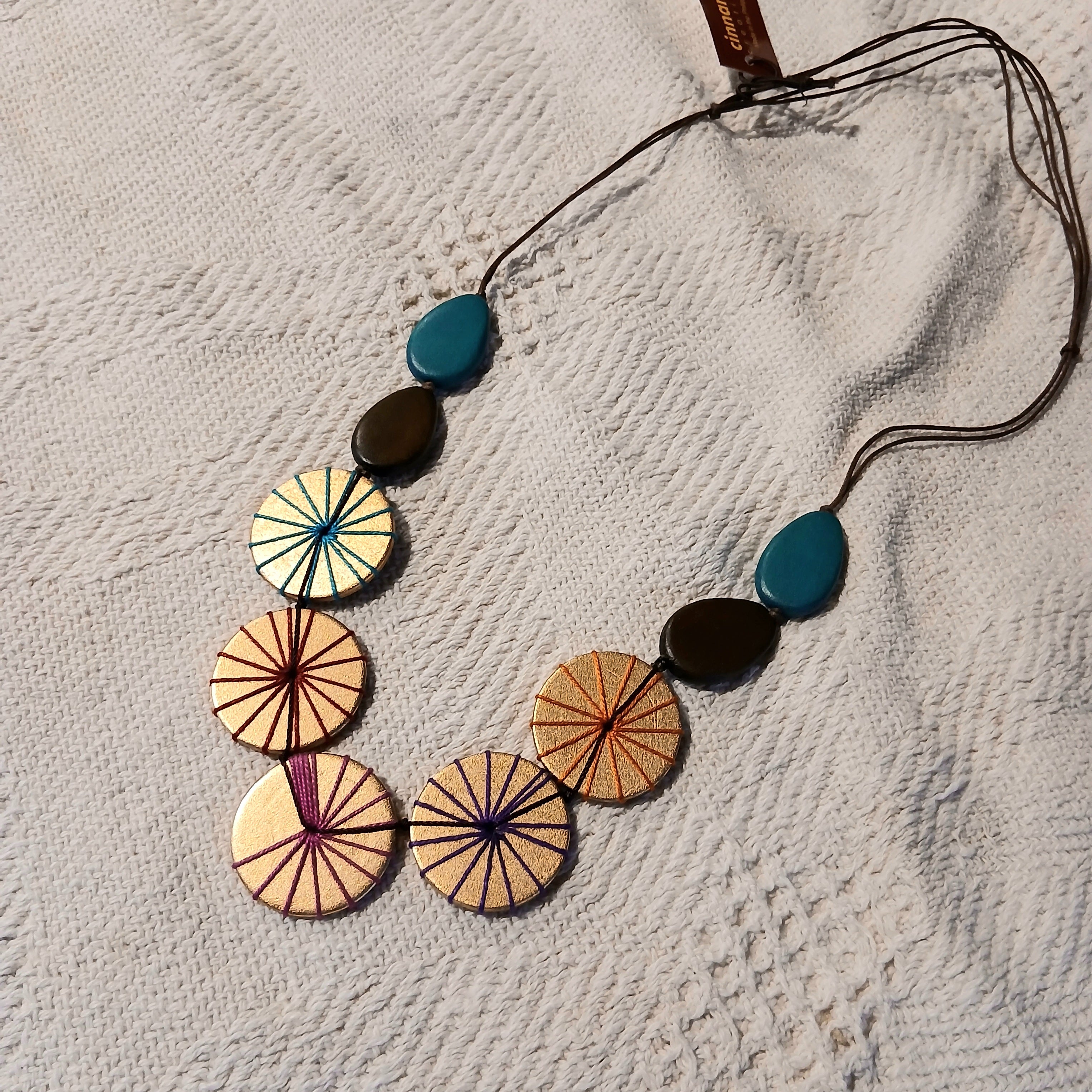 Embroidered Wooden Beaded Necklace N6-4625MNJT