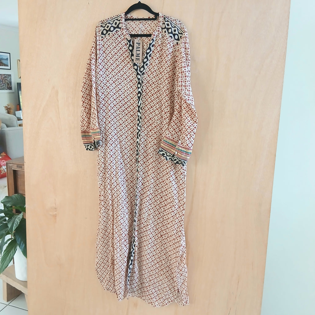 Long Block Print Cotton Kurta - Rouge Fonce 64740 Sample