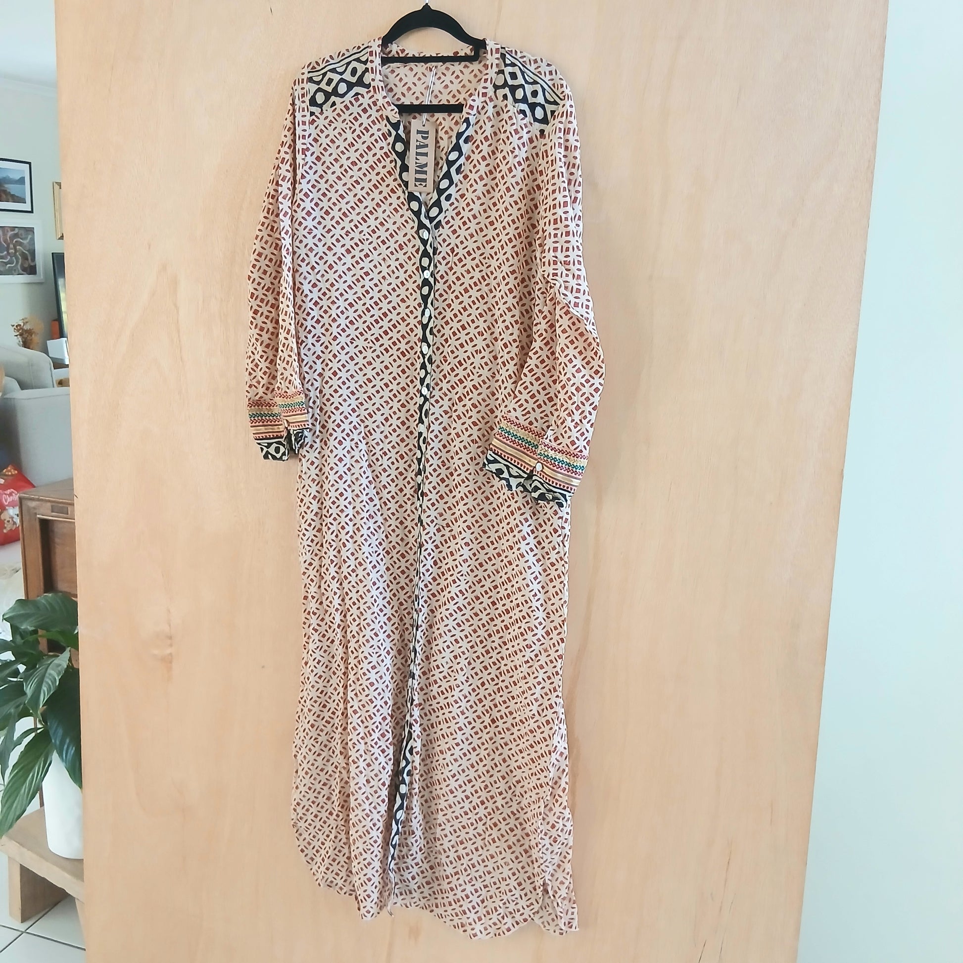 Long Block Print Cotton Kurta - Rouge Fonce 64740 Sample