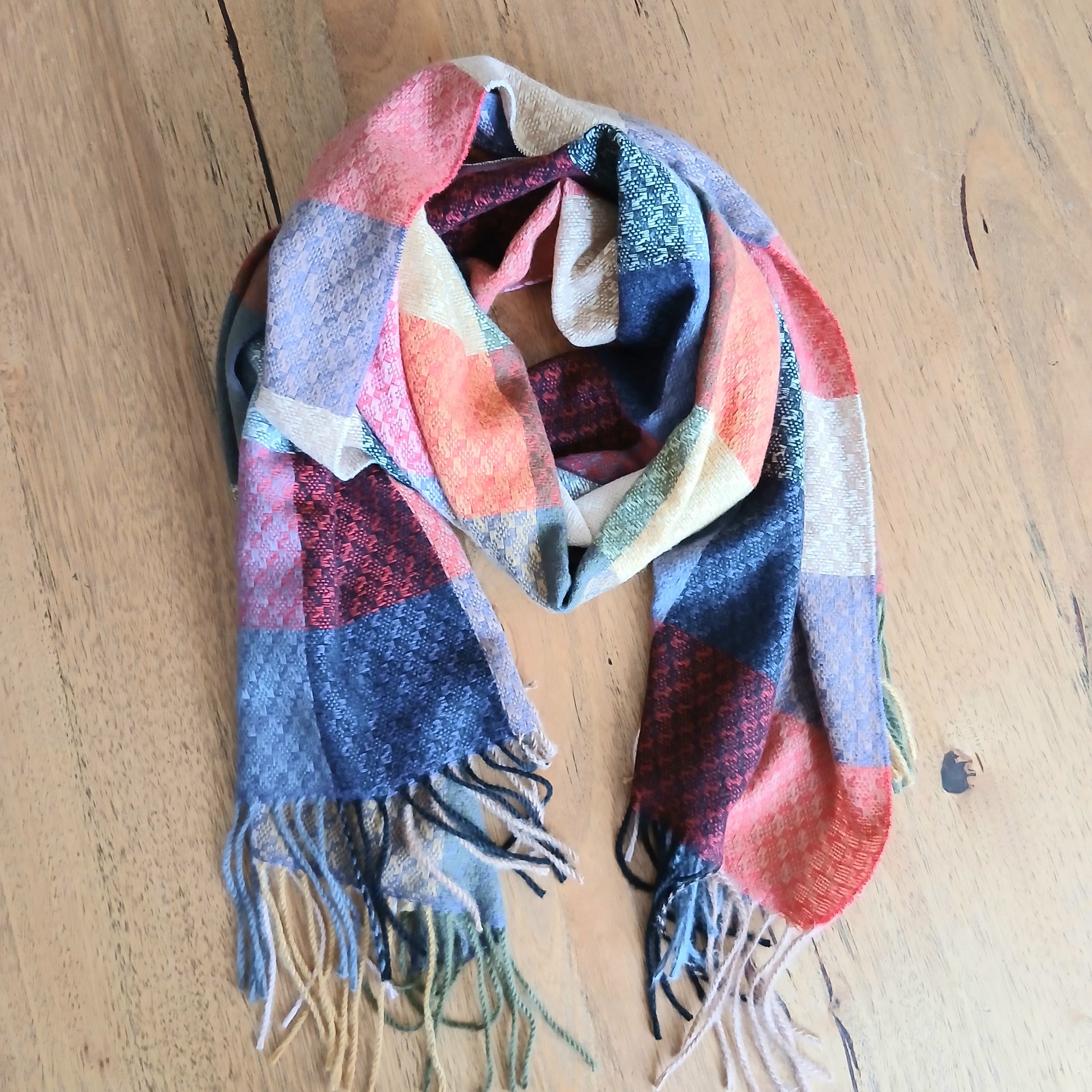 Block Print Scarf with Tassels 332394