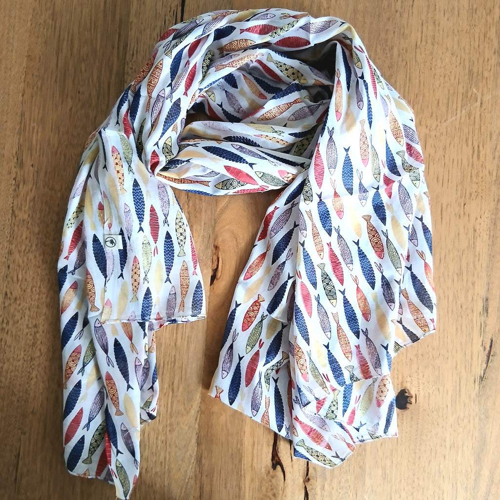Sardine Decorated Cotton Scarf - White 63870