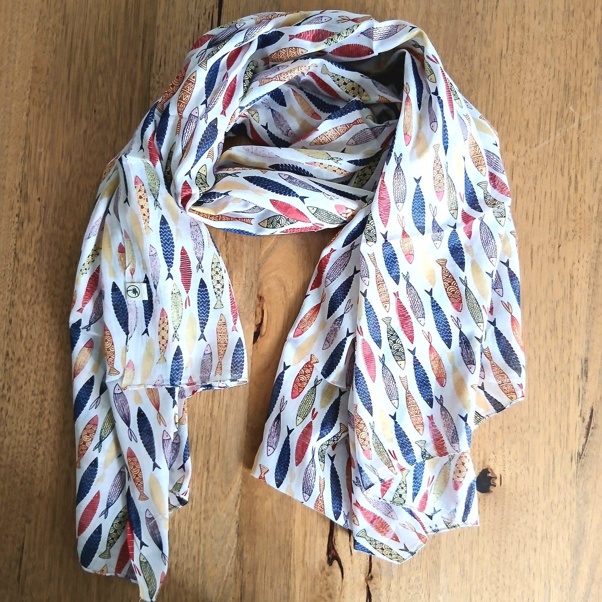 Sardine Decorated Cotton Scarf - White 63870