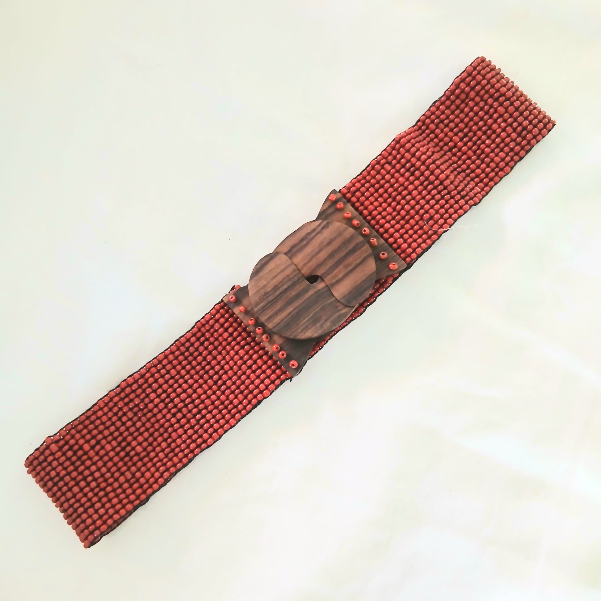 Plain Pearl Belt with Wooden Buckle - Waist Belt 36718