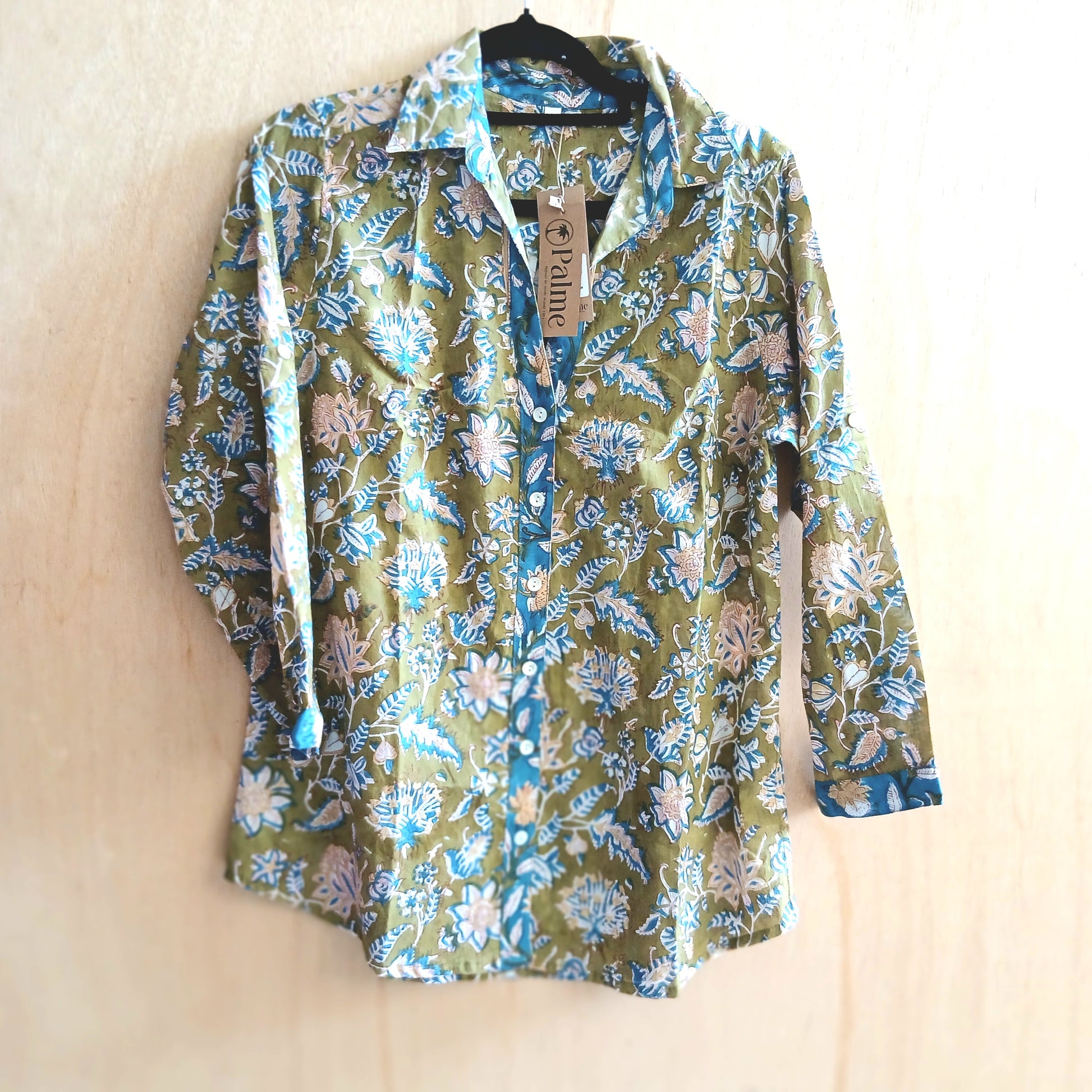 PRE-ORDER Block Print V Neck Cotton Shirt 67081
