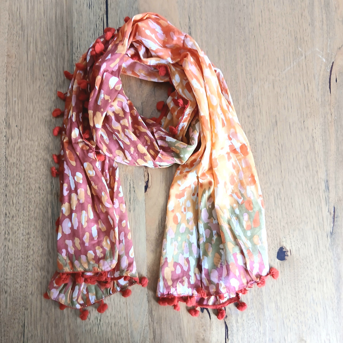 Pom Pom Splash Cotton Scarf - Orange SC-1808 / 1807
