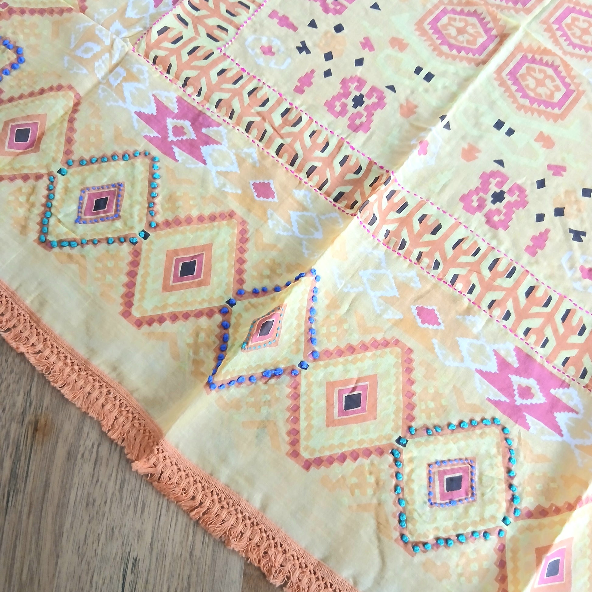 Palme Cotton Square Embroidered Fringe Scarf - 52669