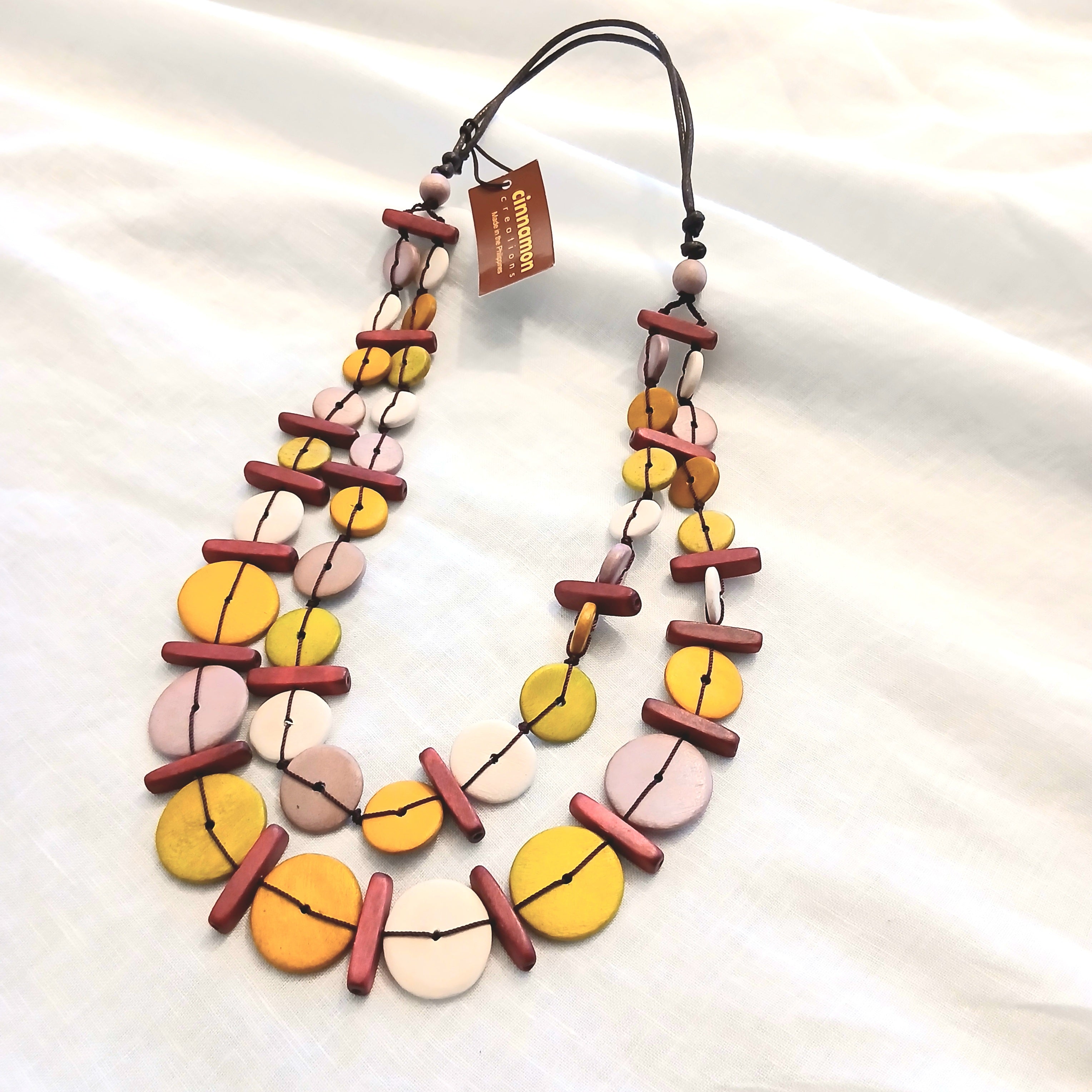 PRE-ORDER 2-Layered Wooden Beaded Circles and Rectangle Necklace N7-882AEJU