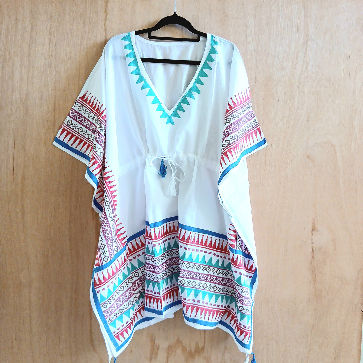 White , red, green and Blue Patterned Kaftan Cp1276k