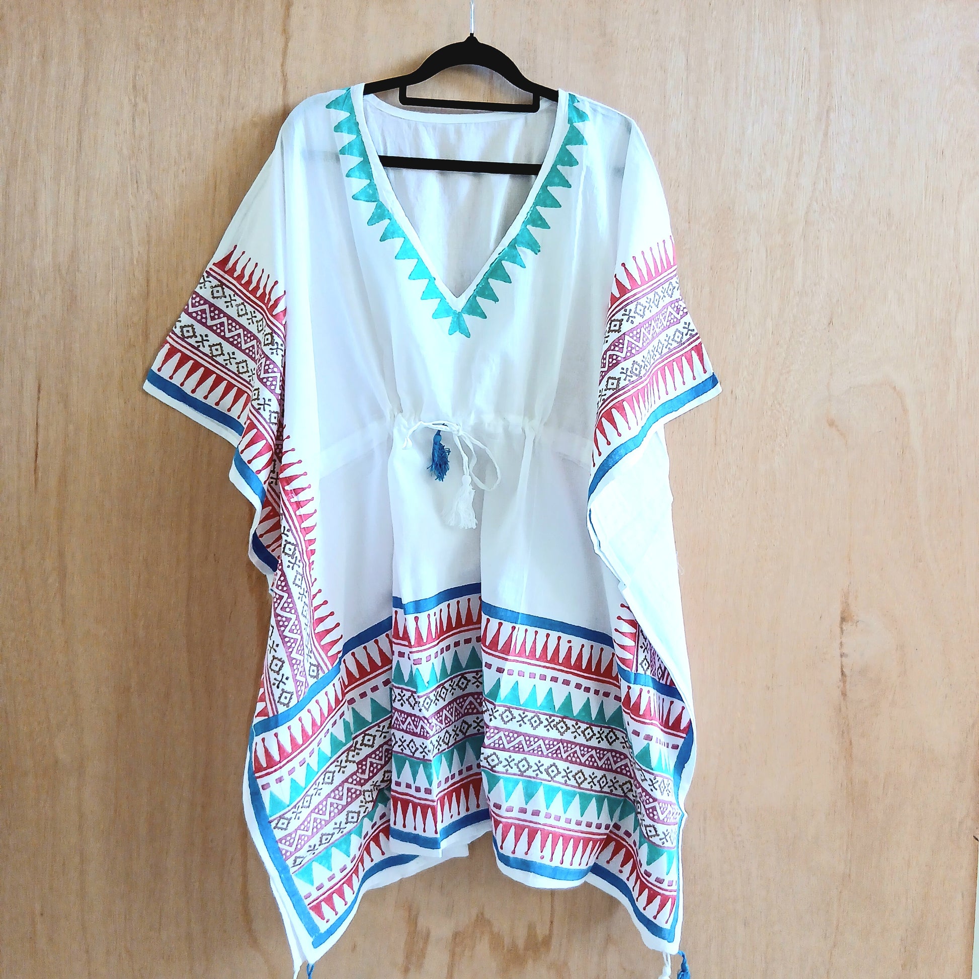 White , red, green and Blue Patterned Kaftan Cp1276k
