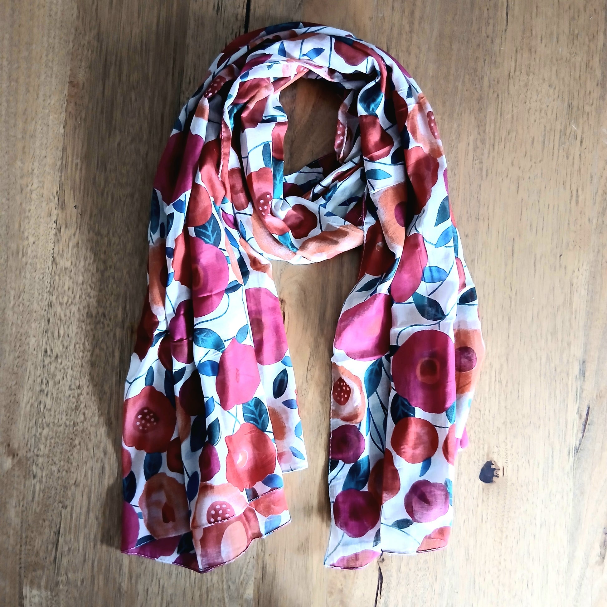 PRE-ORDER Leaves and Poppy Cotton Scarf 67128