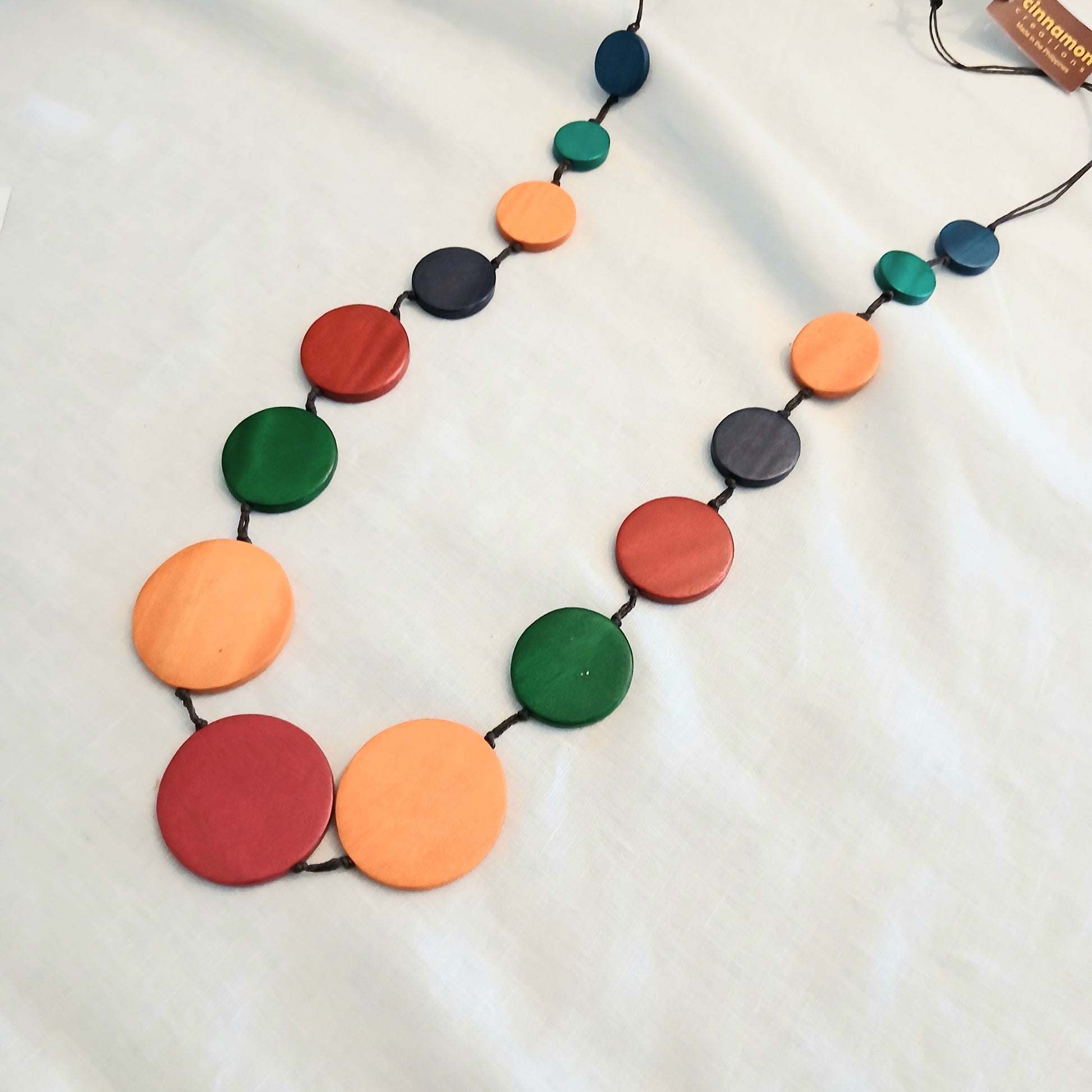 Colourful Wooden Circles from Large to Small Necklace N6-2908X