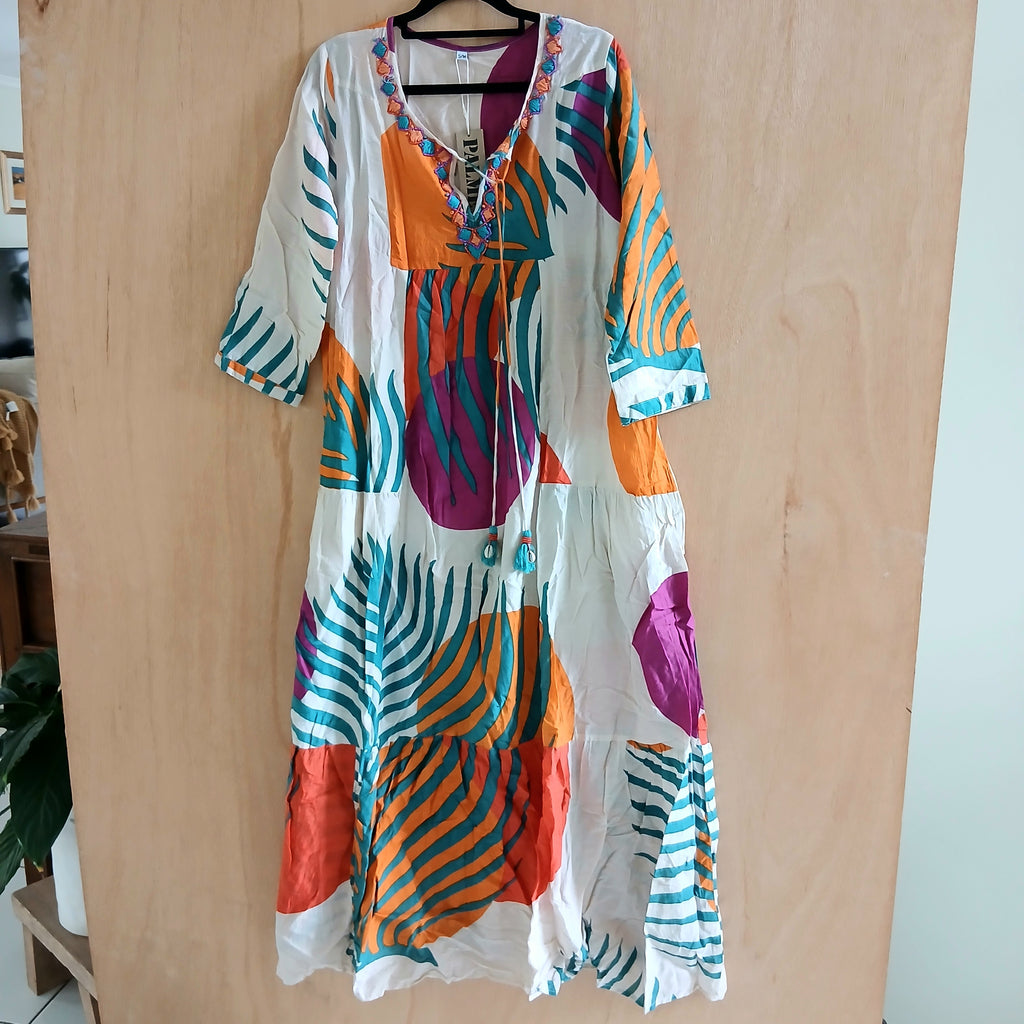 Long Cotton Dress With 3/4 Sleeves 64413 Bright