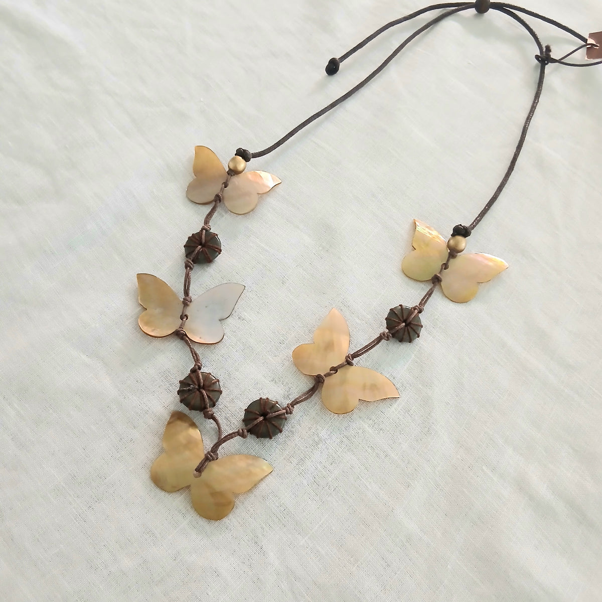 Embroidered Shell Butterfly Necklace