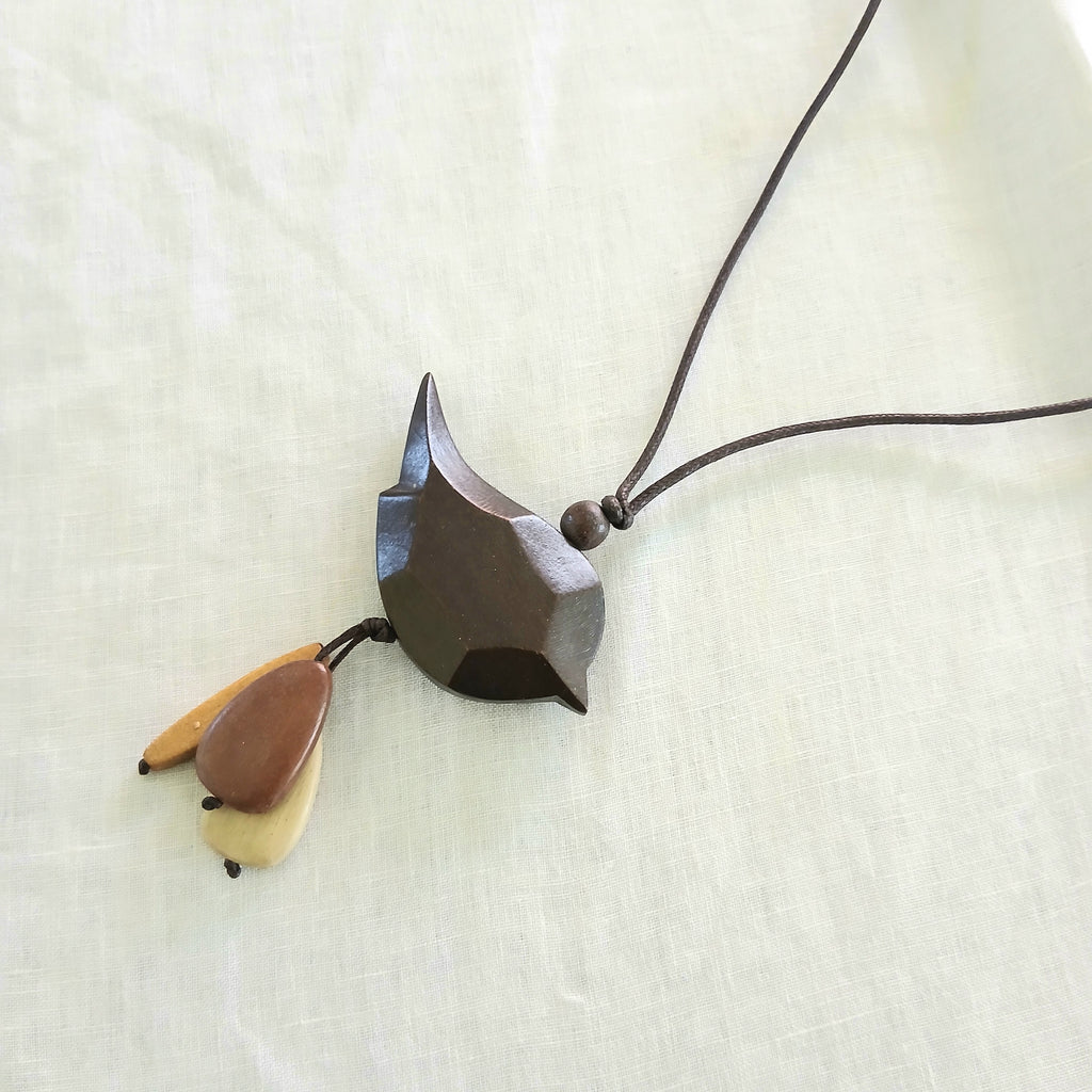 Geometrical Cut Bird Wooden Pendant Necklace N6-5713W