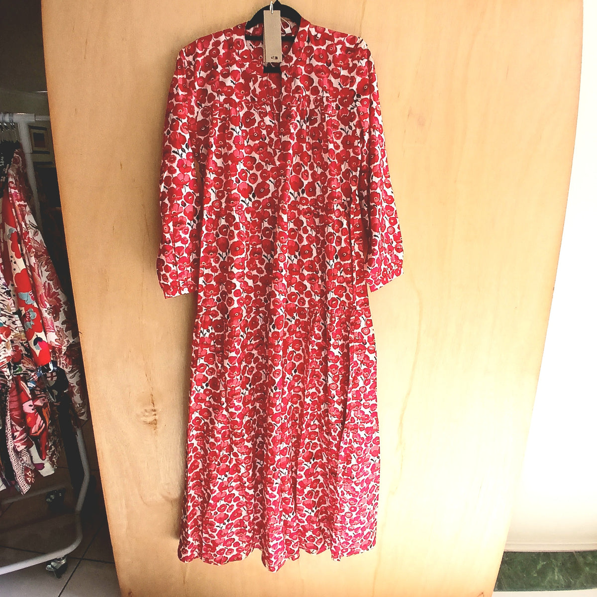 Pleated Cotton Printed Dress 67148 Red Poppy