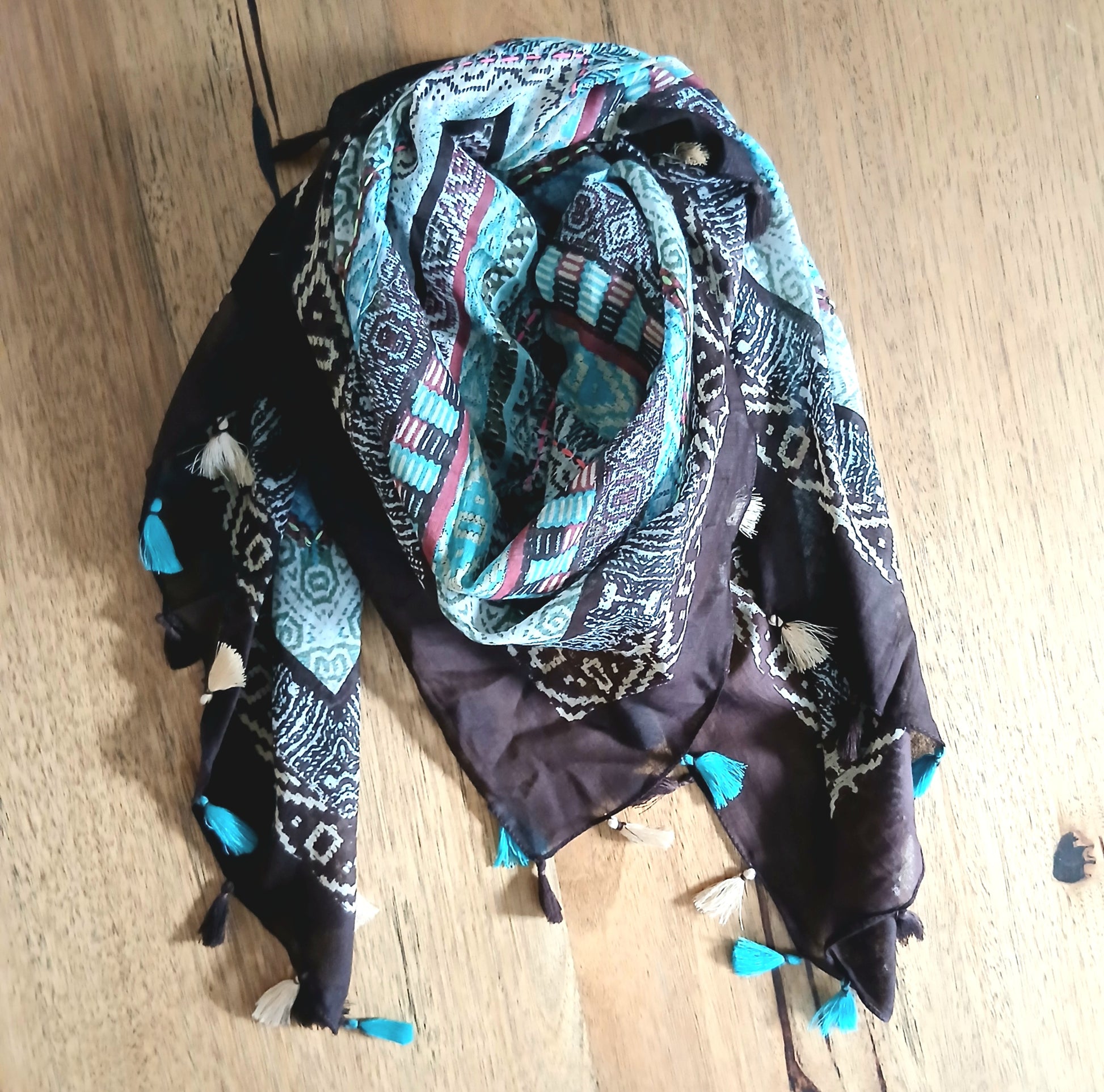 PRE-ORDER Embroidered Cotton Square Ethnic Print Scarf 55102