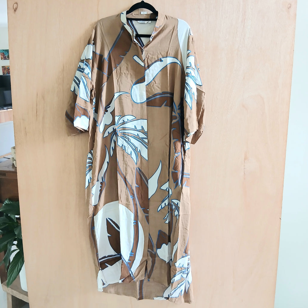 Long Viscose Summer Dress with Sleeves and Buttons 66988 Camel