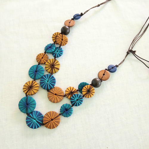 2-Layered Embroidered Wooden Bead Necklace N6-5591