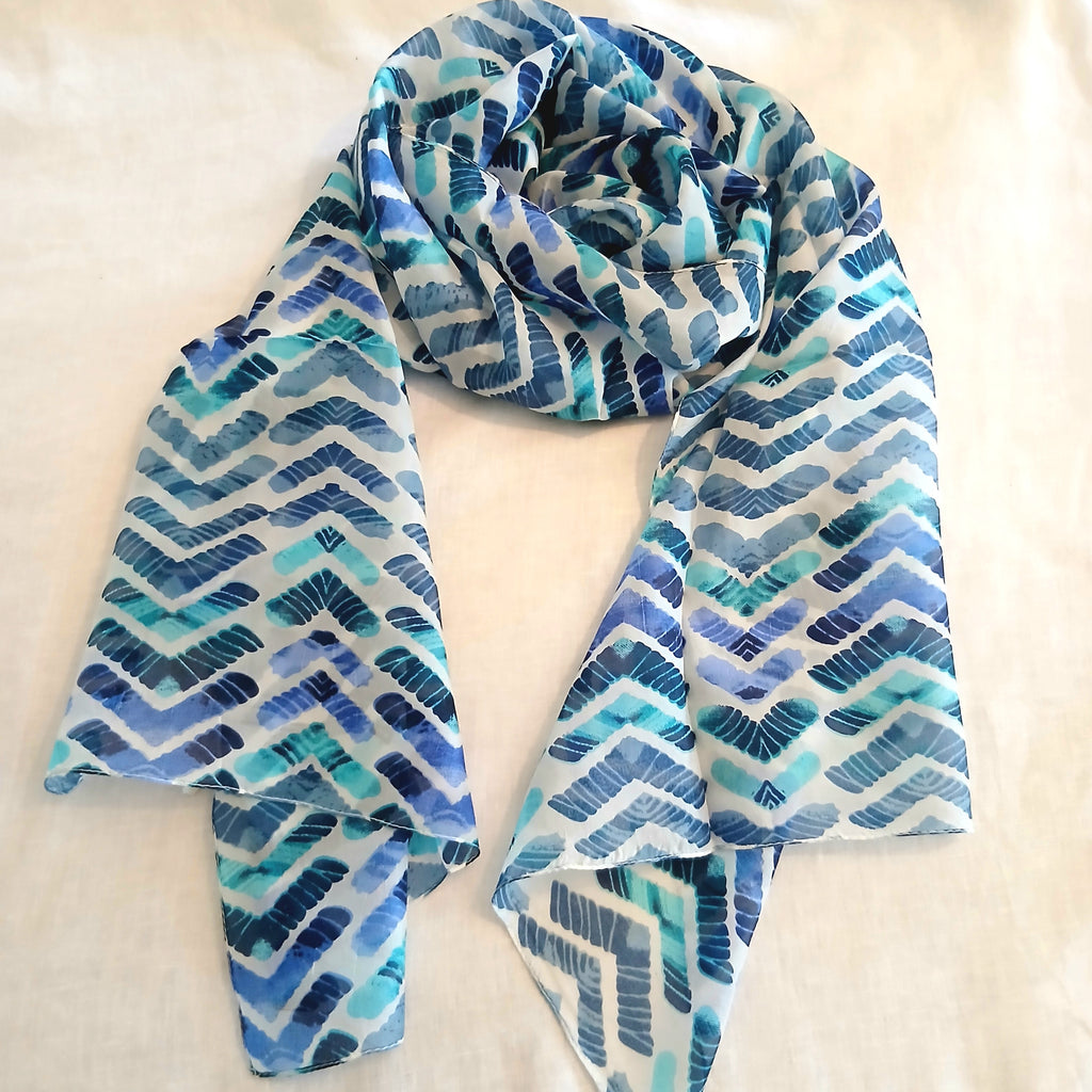Blue Toned Triangle Patterned Silk Scarf - TS-1142