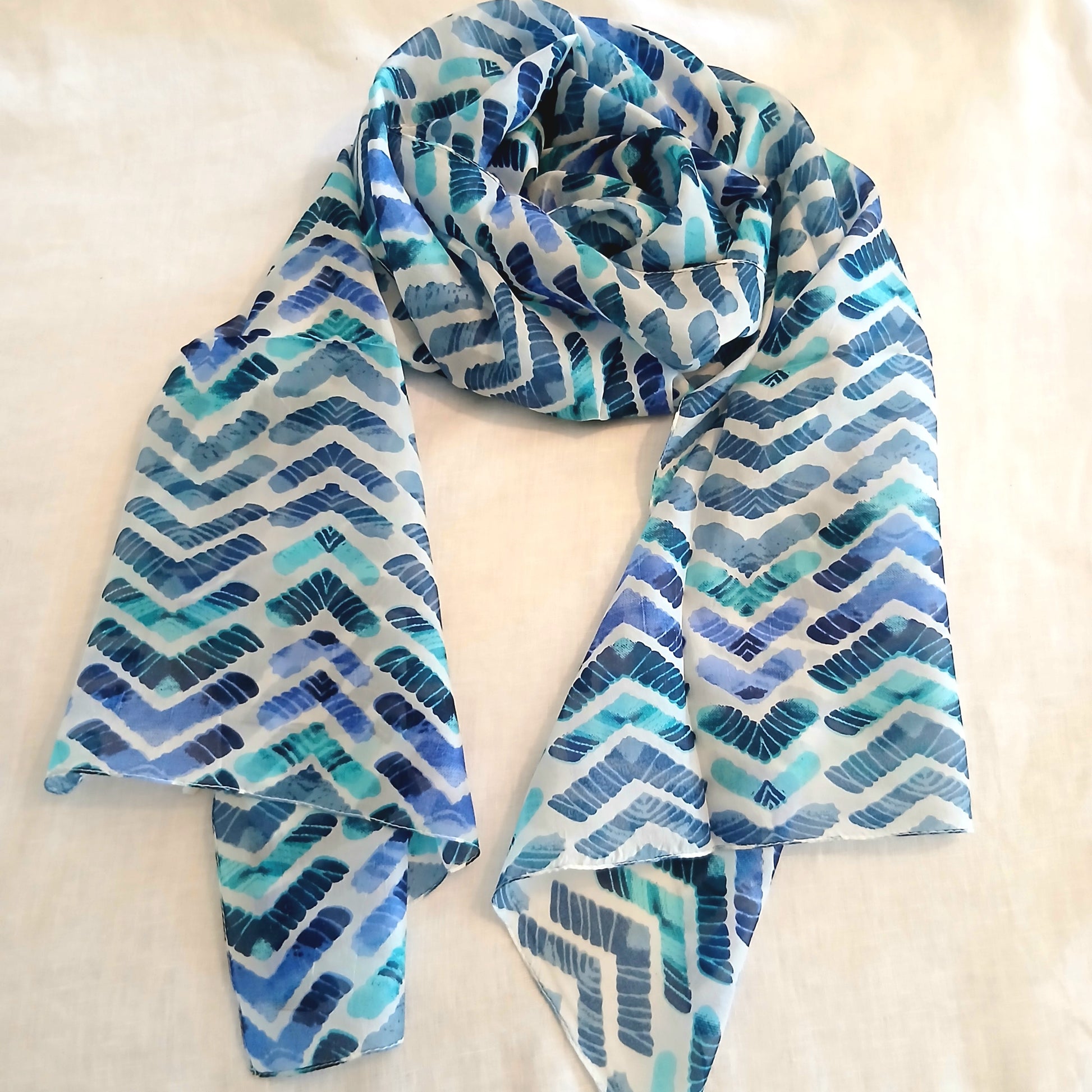 Blue Toned Triangle Patterned Silk Scarf - TS-1142