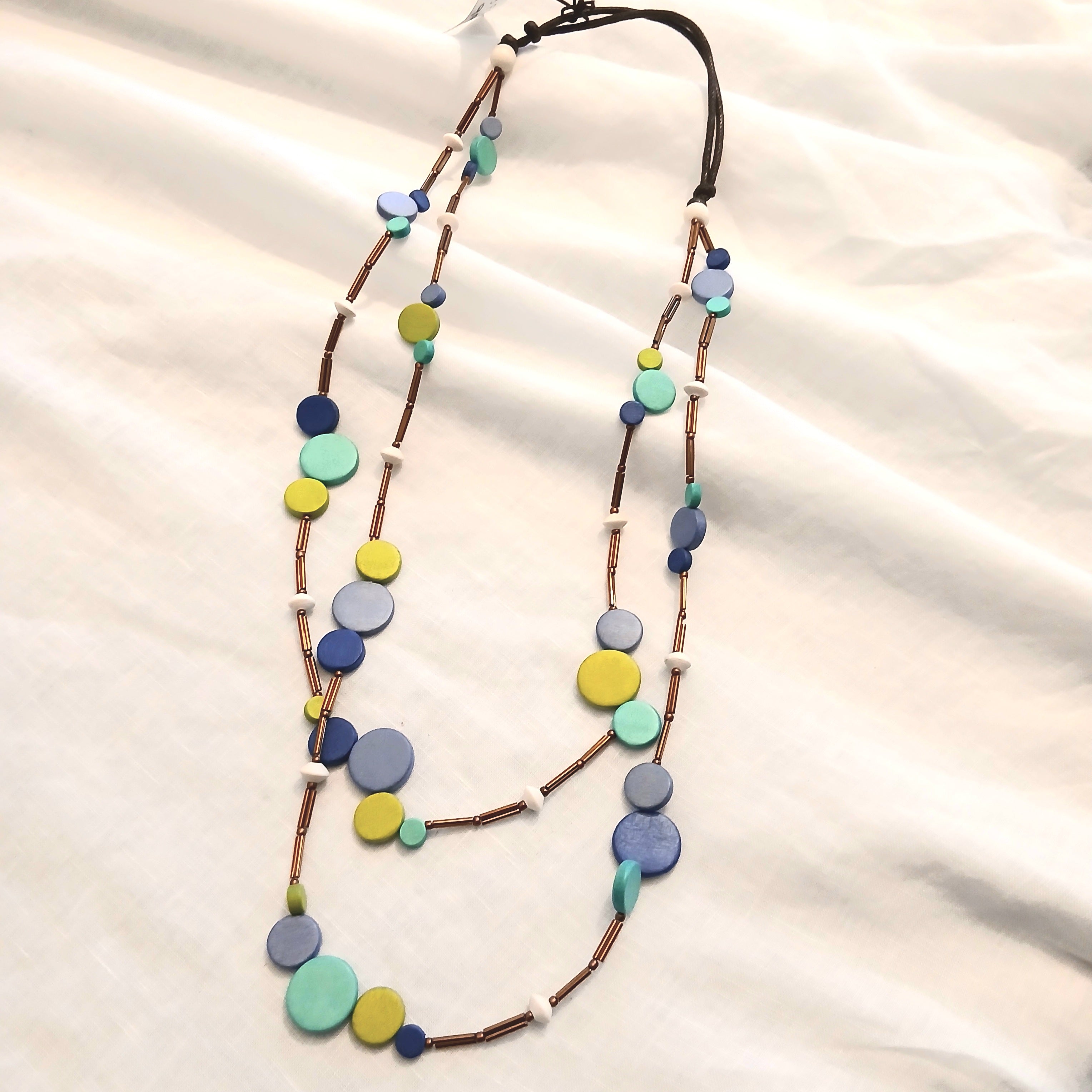 PRE-ORDER Wooden Circles Beaded Necklace Multi-Coloured N7-1403