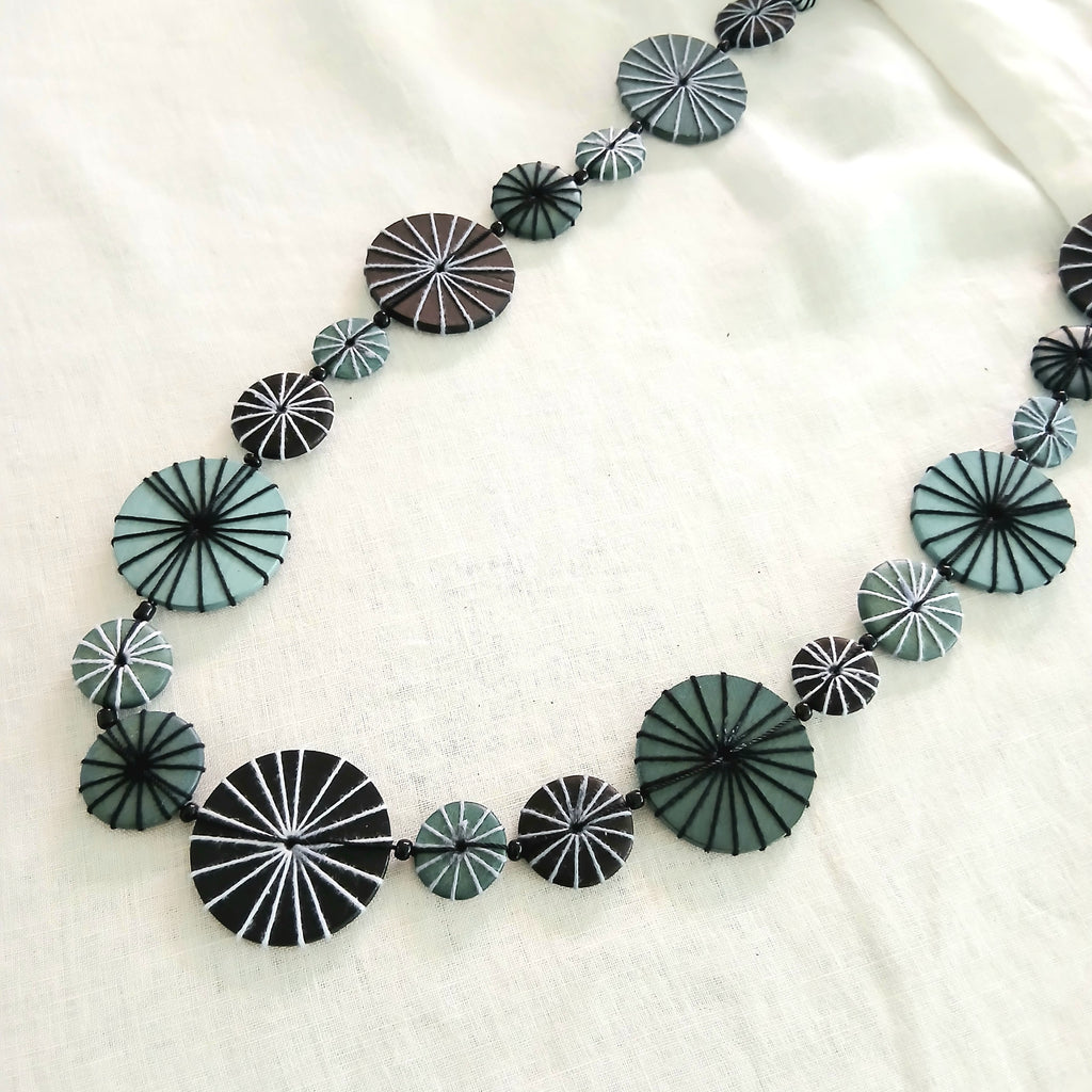 Simple Long Embroidered Necklace Wooden Beads N6-3126