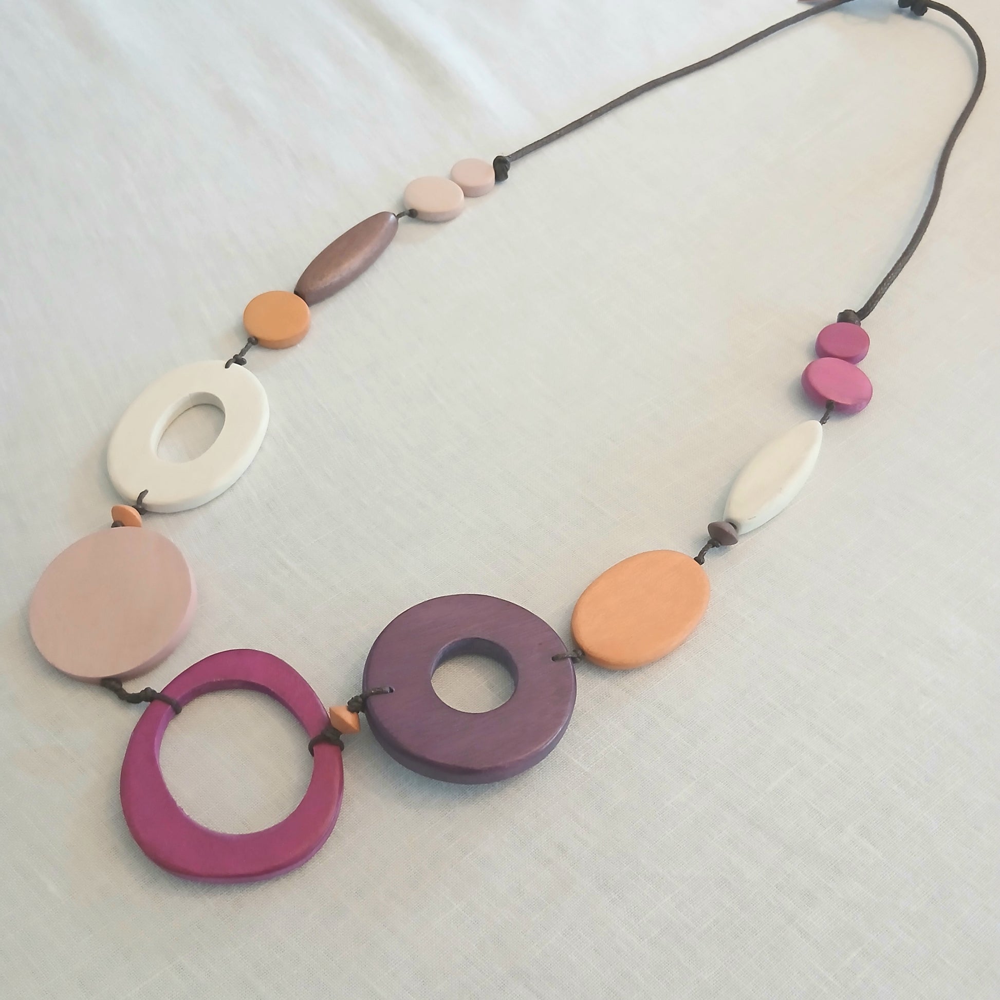 PRE-ORDER Whimsical Circles Wooden Beaded Necklace N7-1358