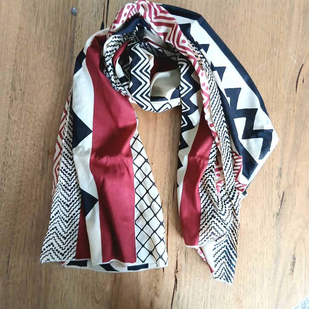 Block with Zig Zag Print Pure Cotton Scarf - 64735
