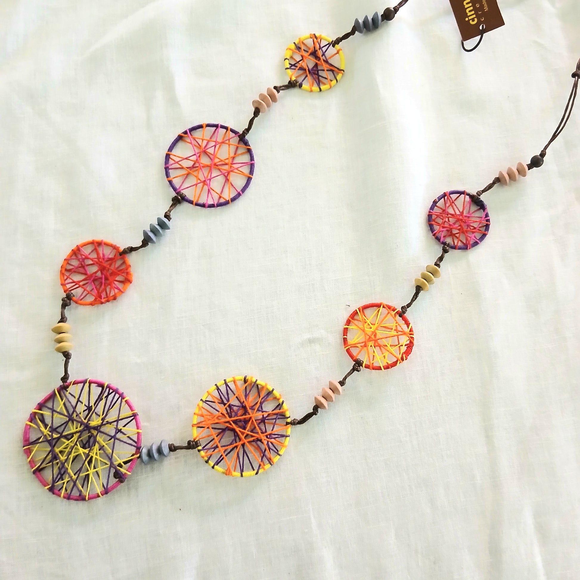 Embroidered Circles Beaded Necklace N14-298XY