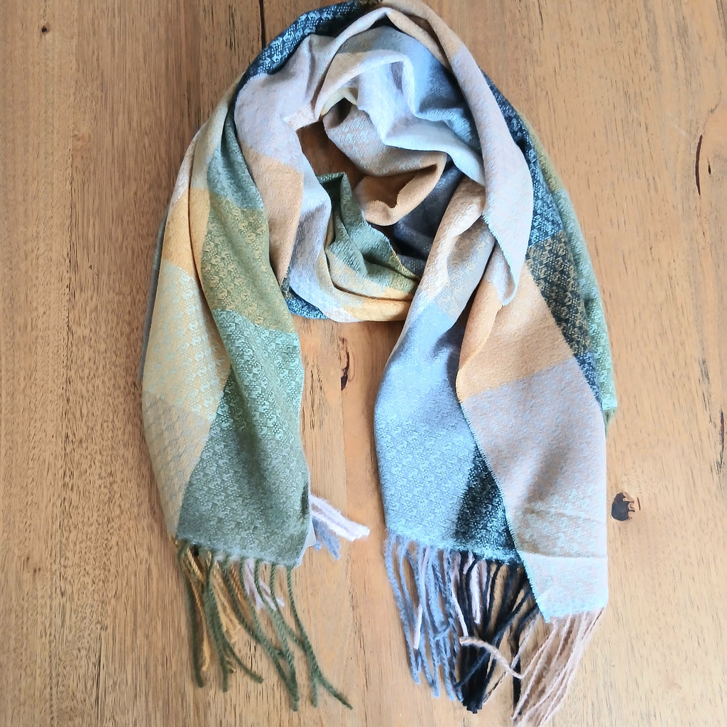 Block Print Scarf with Tassels 332394