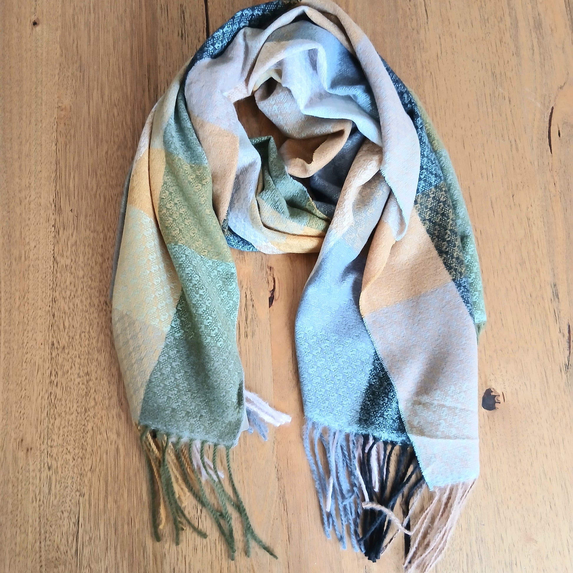 Block Print Scarf with Tassels 332394