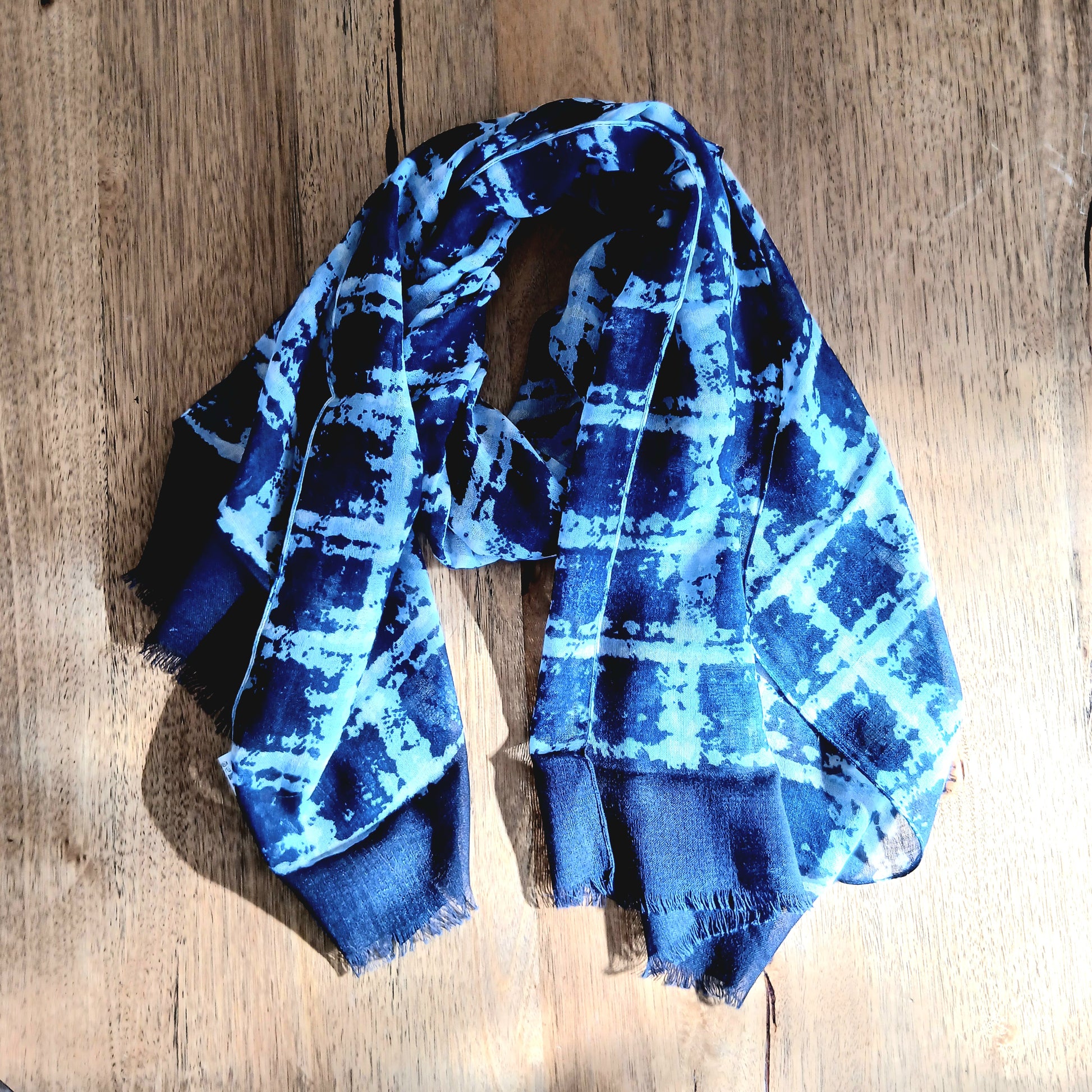 Merino Wool Patterned Scarf - Blue Print YASH-619