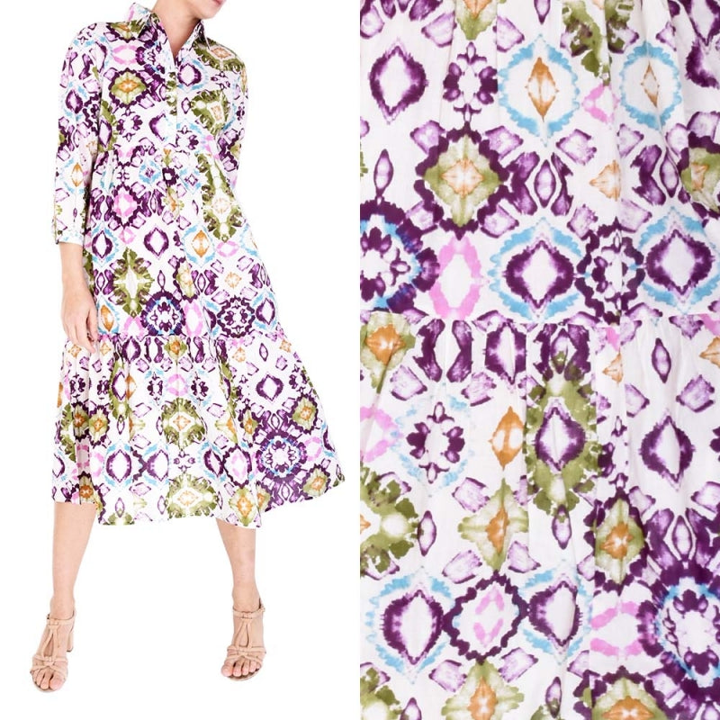 Buttoned Shirt Collar Midi Dress - Lilas Fonce