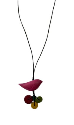 Birdie Shaped with 4 Circled Wooden Beaded Necklace N6-5372