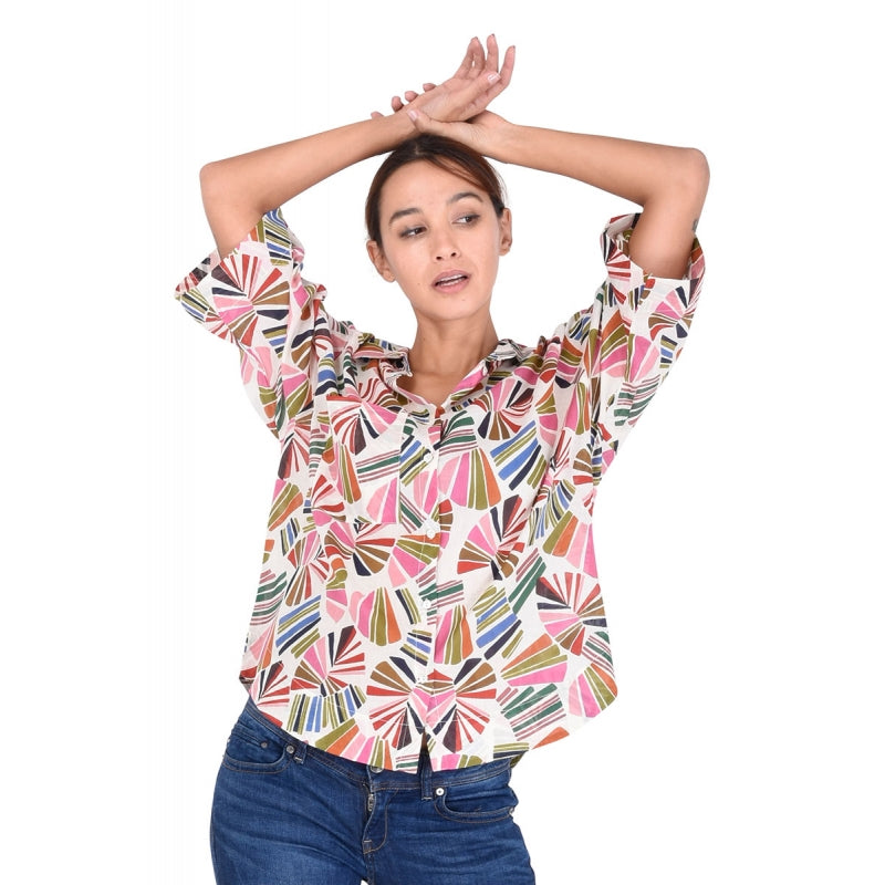 PRE-ORDER Short Sleeved Printed Cotton Shirt 67147