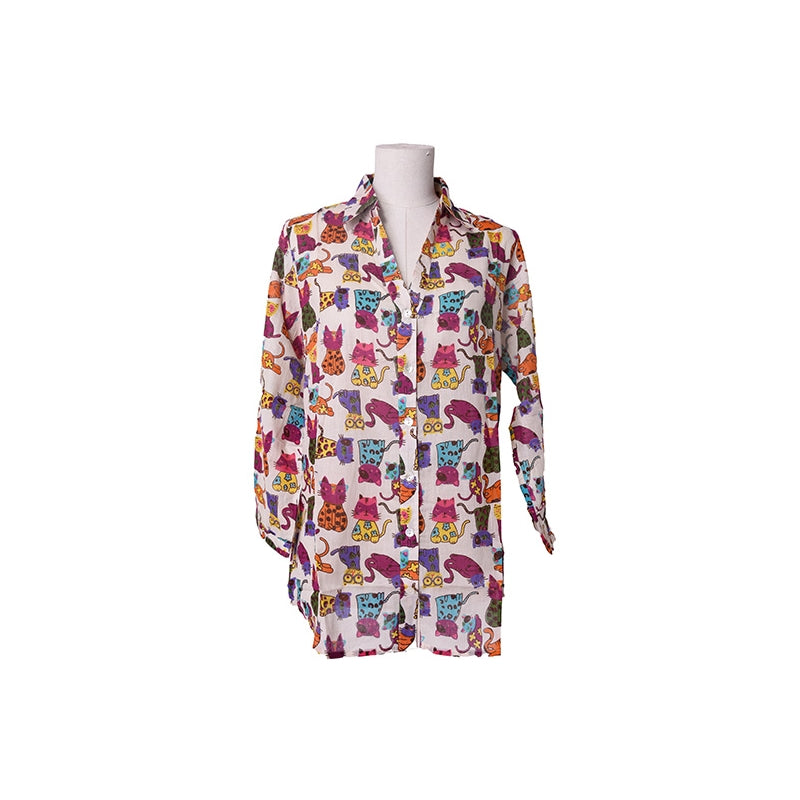PRE-ORDER V Neck+3/4 Sleeves Cotton Shirt 67141