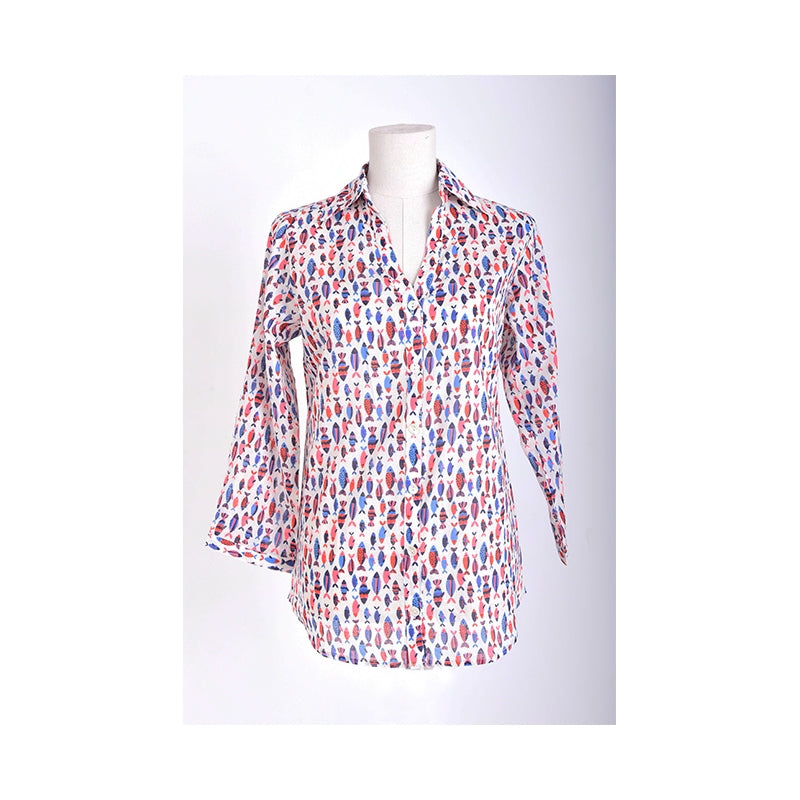 PRE-ORDER V Neck+3/4 Sleeves Cotton Shirt 67141